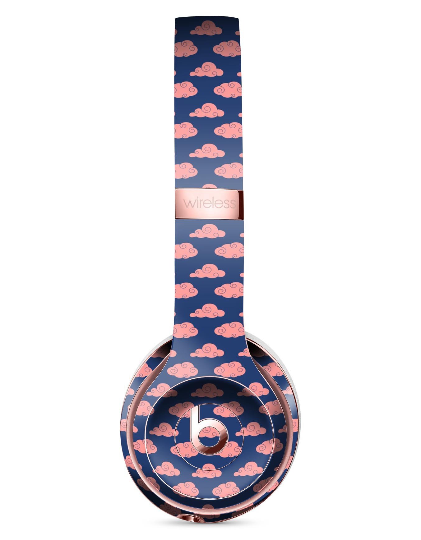 Coral Micro Cloud Swirls skin kit for Beats by Dre Solo 3 Wireless Headphones, showcasing vibrant colors and precise fit.