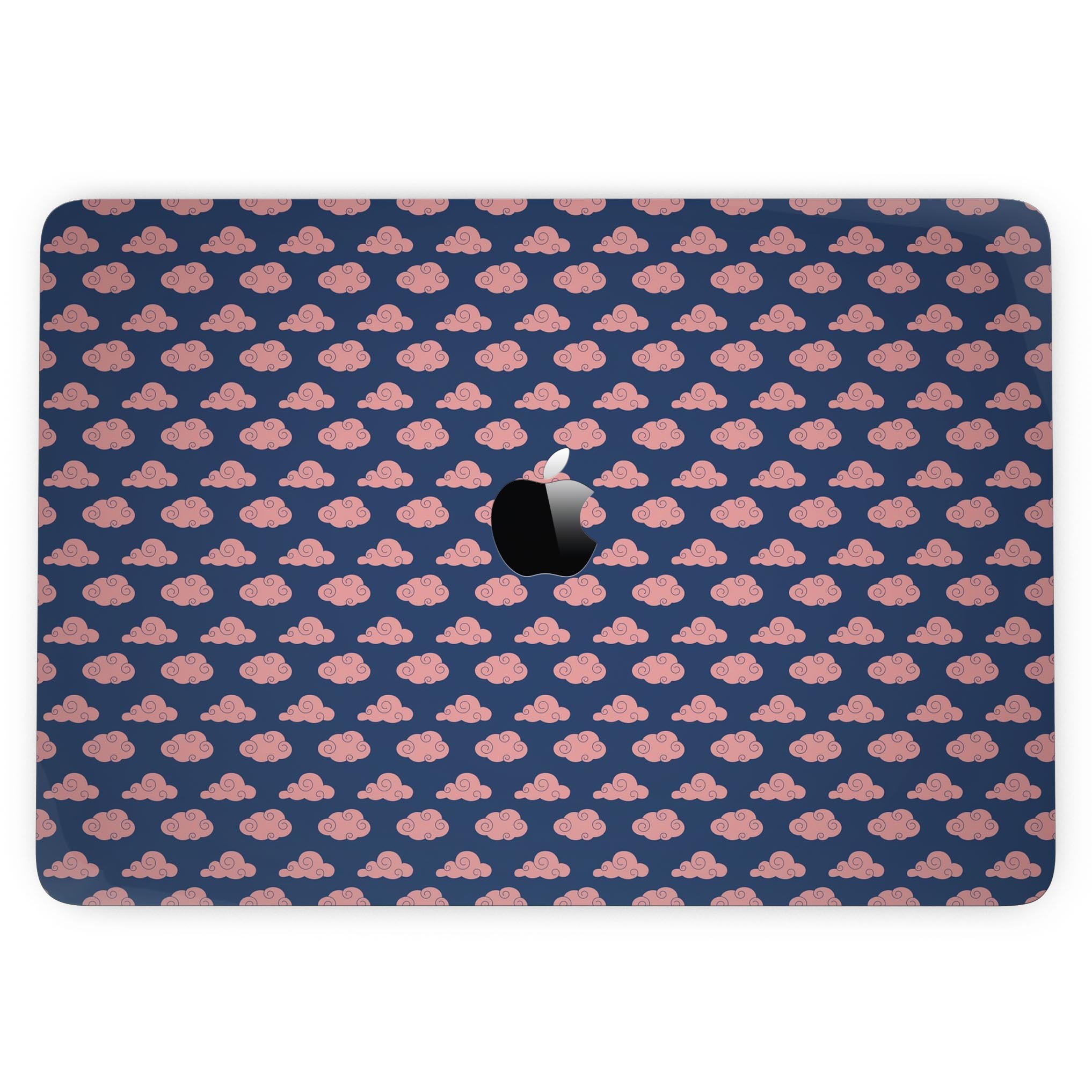 Coral Micro Cloud Swirls skin for MacBook Pro with Touch Bar, showcasing vibrant coral patterns over a navy background.