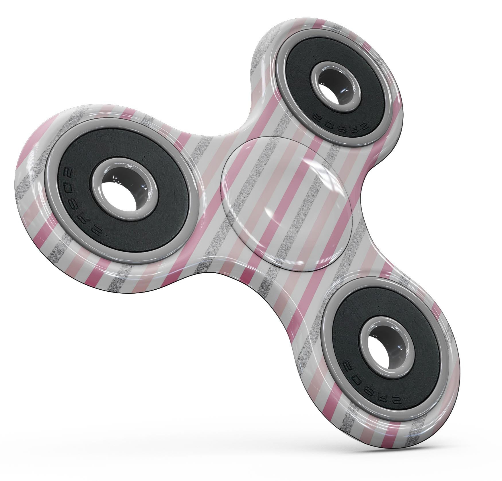 Coral pink fidget spinner skin with glitter vertical stripes, showcasing vibrant colors and a stylish design.