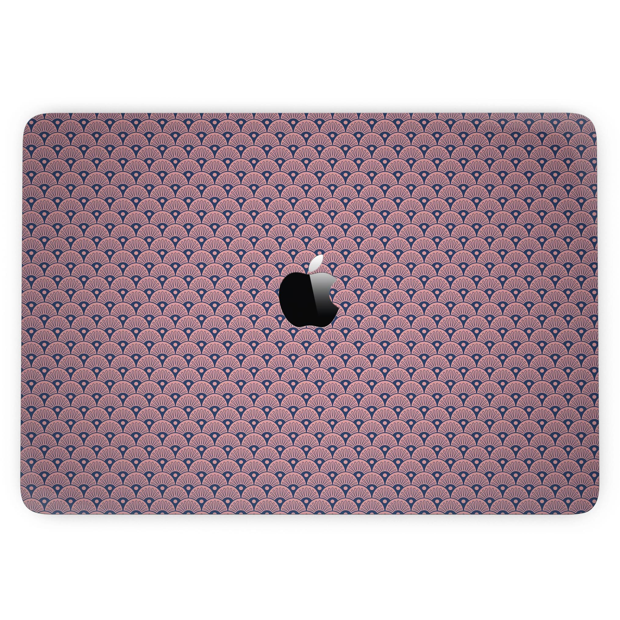 Coral SemiCircles skin for 13" MacBook Pro without Touch Bar, showcasing vibrant coral design on a navy background.