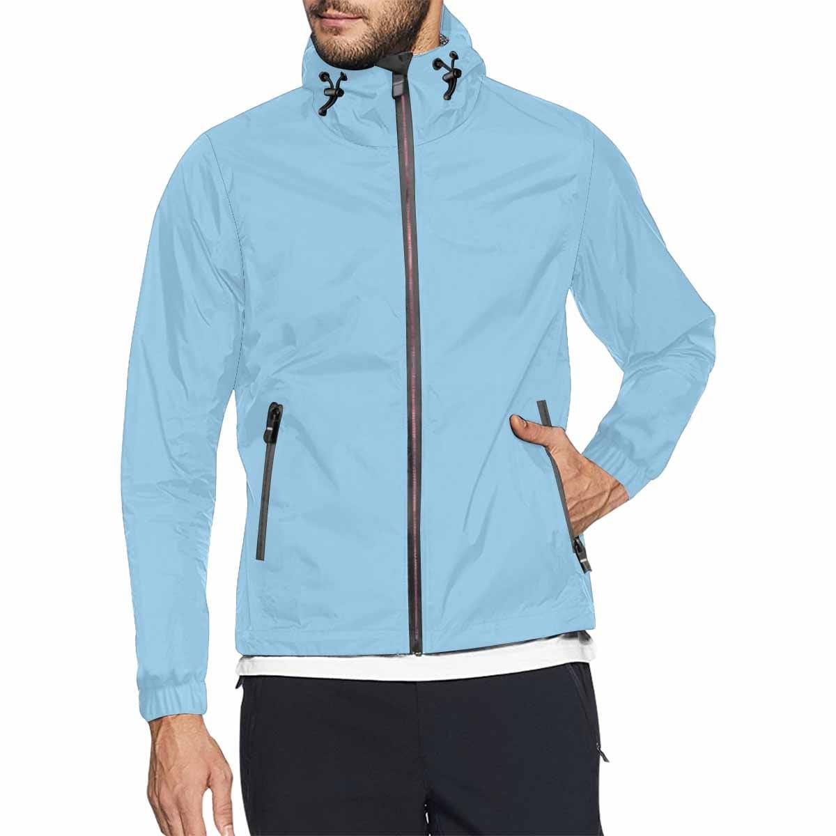 Cornflower Blue Hooded Windbreaker Jacket for men and women, featuring a full zip, adjustable hood, and two zippered pockets.