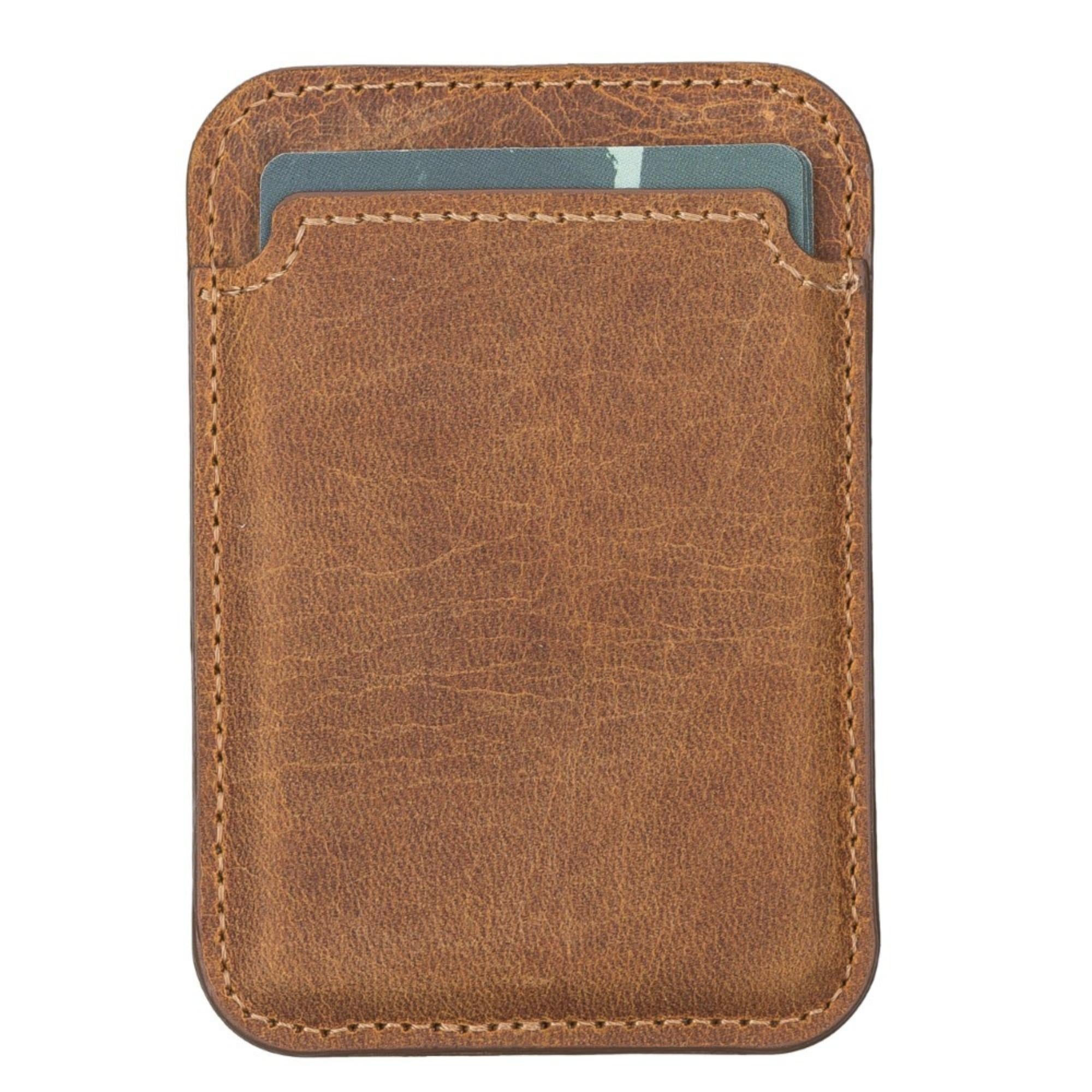 Cortland Full-Grain Leather Card Holder Wallet with Magnet, showcasing its elegant design and premium leather finish.