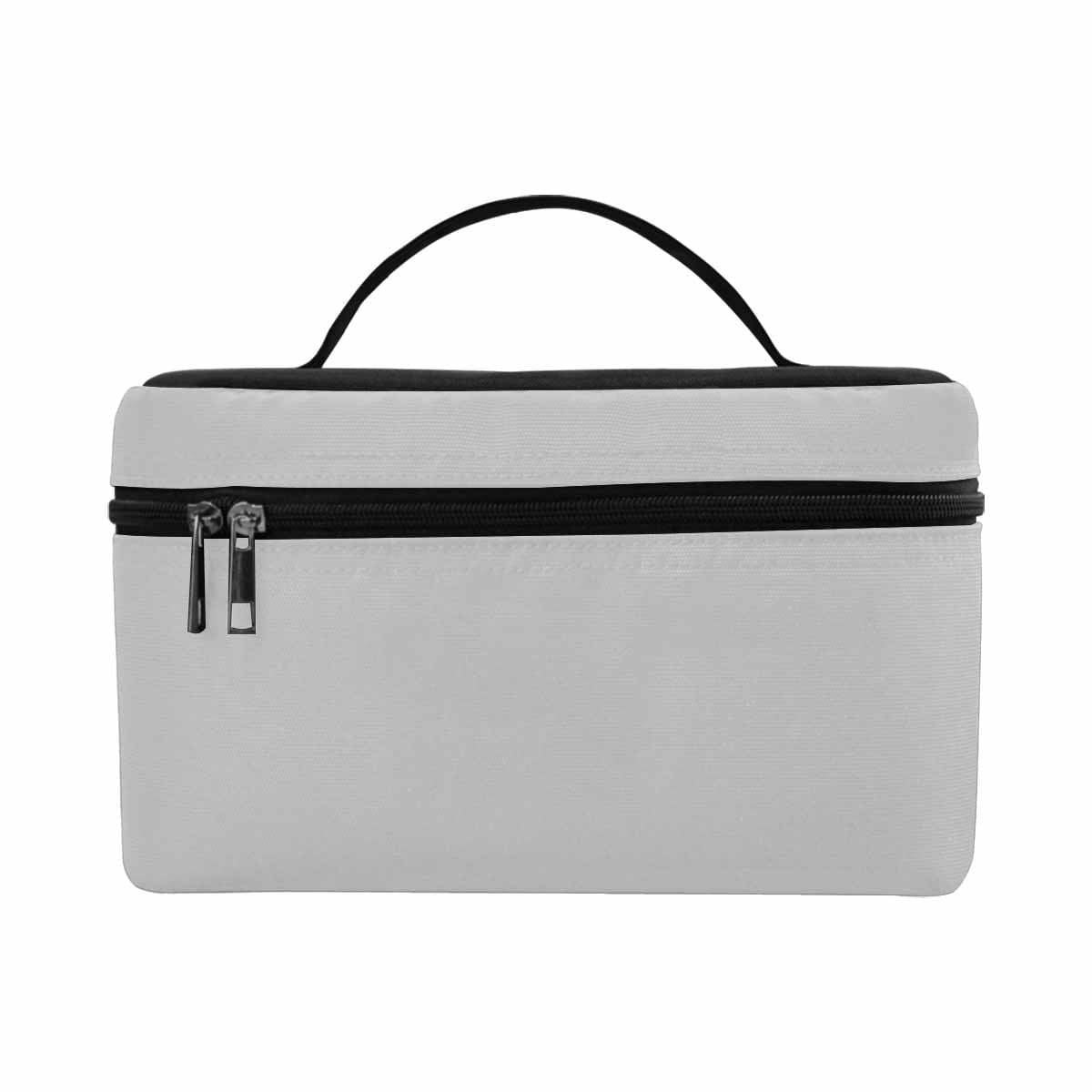 Light grey cosmetic bag with multiple compartments, perfect for organizing beauty essentials while traveling.