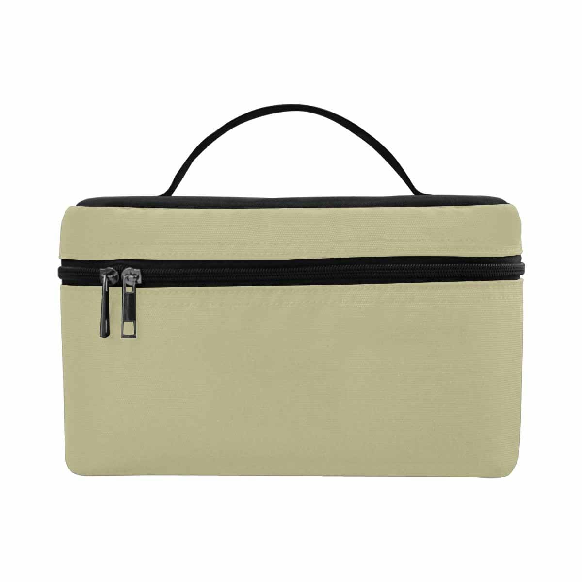 Sage Green Cosmetic Bag with multiple compartments and secure zipper closure, perfect for organizing beauty essentials.