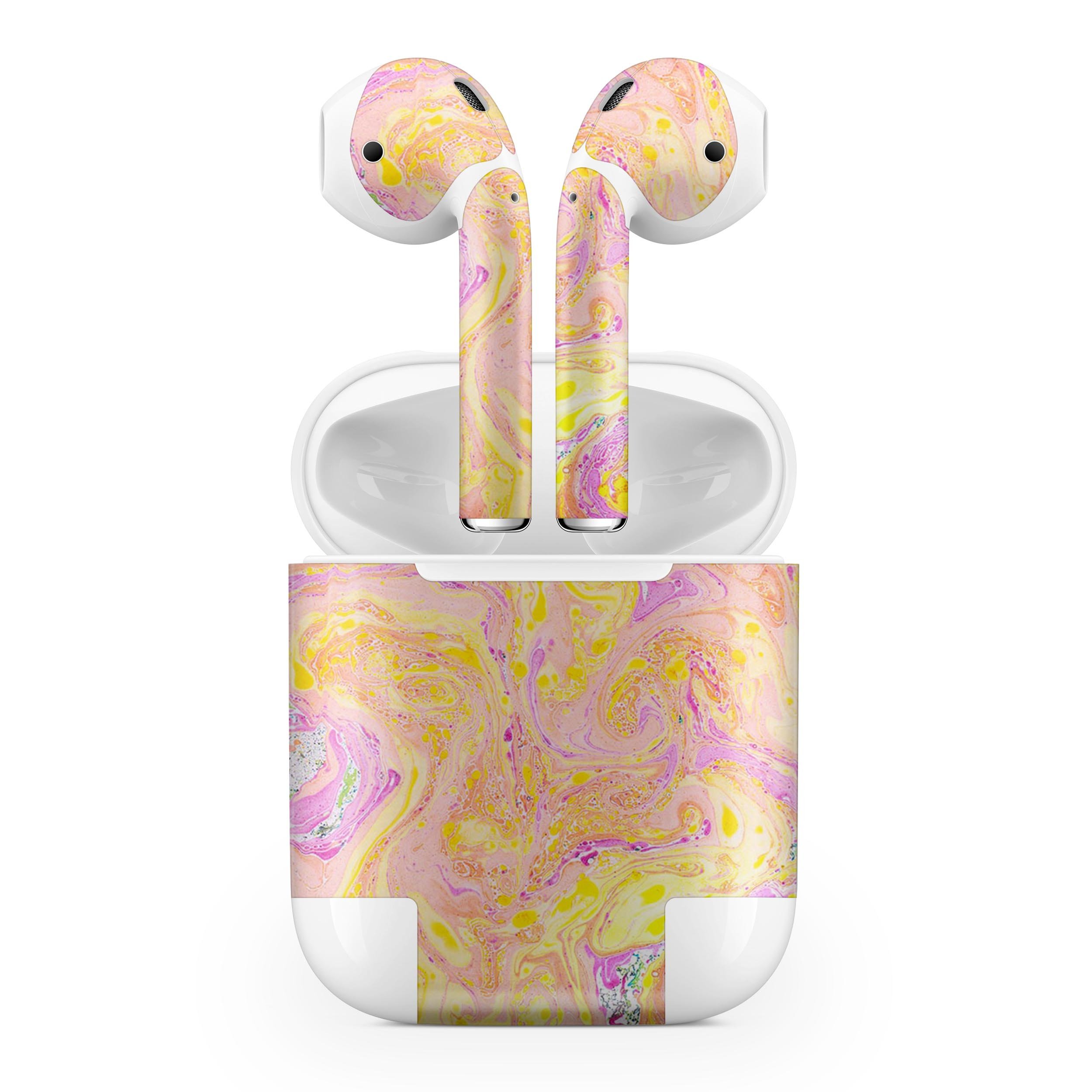 Cotton Candy Oil Mix skin decal wrap kit for Apple AirPods, showcasing vibrant colors and a stylish design.