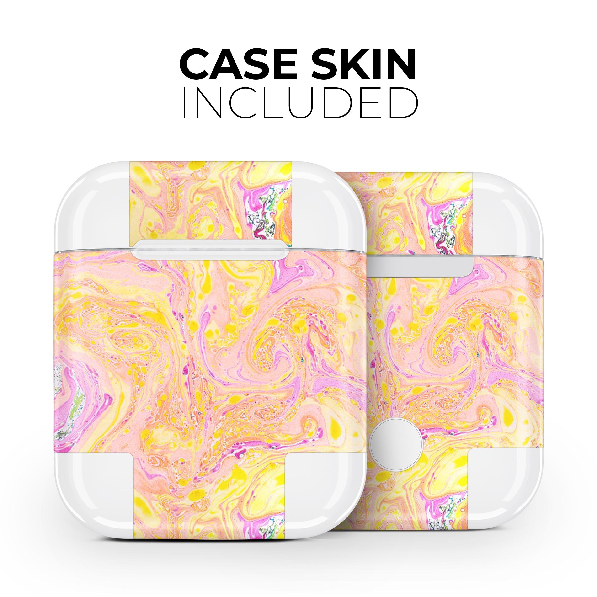 Cotton Candy Oil Mix skin decal wrap kit for Apple AirPods, showcasing vibrant colors and a stylish design.