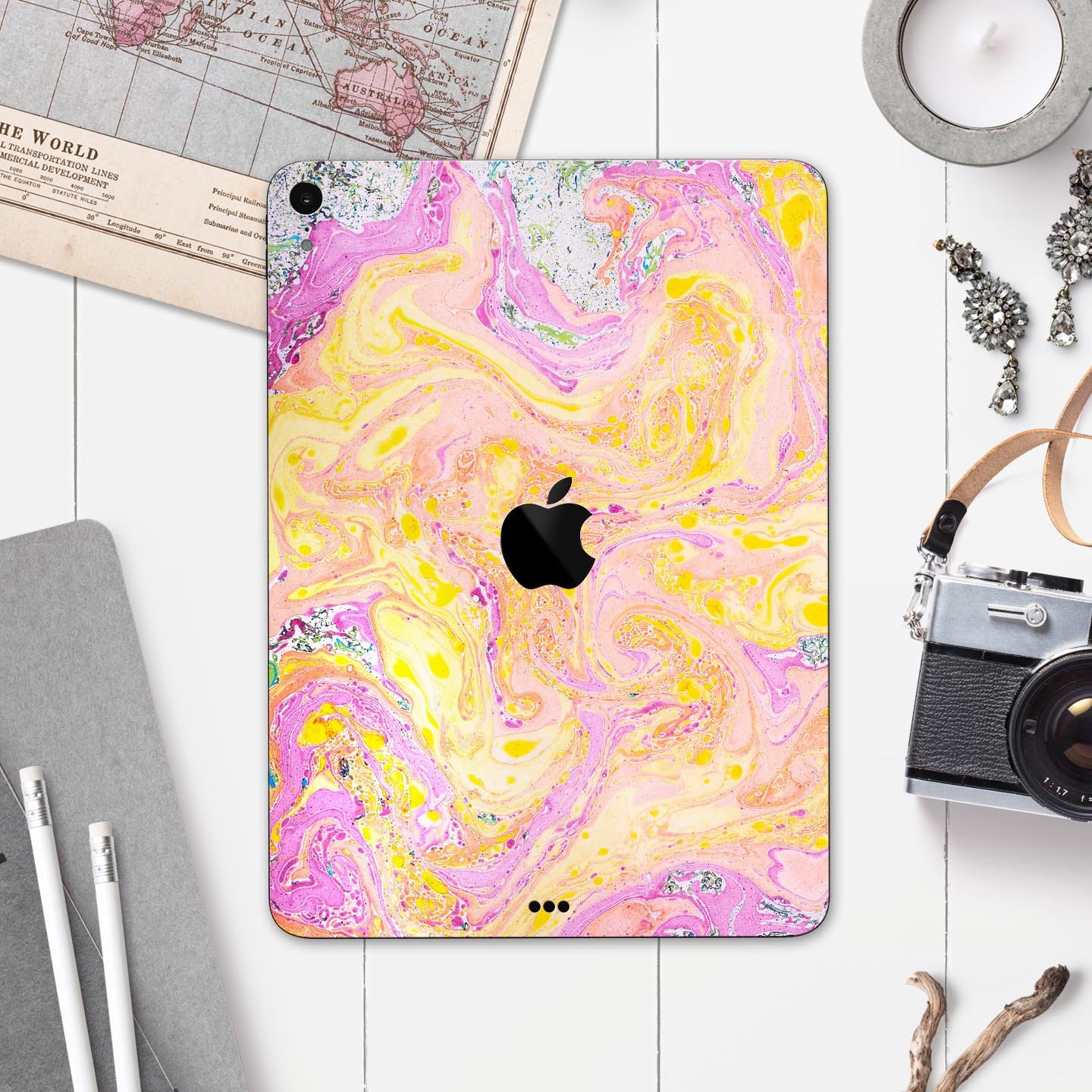 Cotton Candy Oil Mix V3 skin decal for Apple iPad Pro, showcasing vibrant colors and a sleek design.