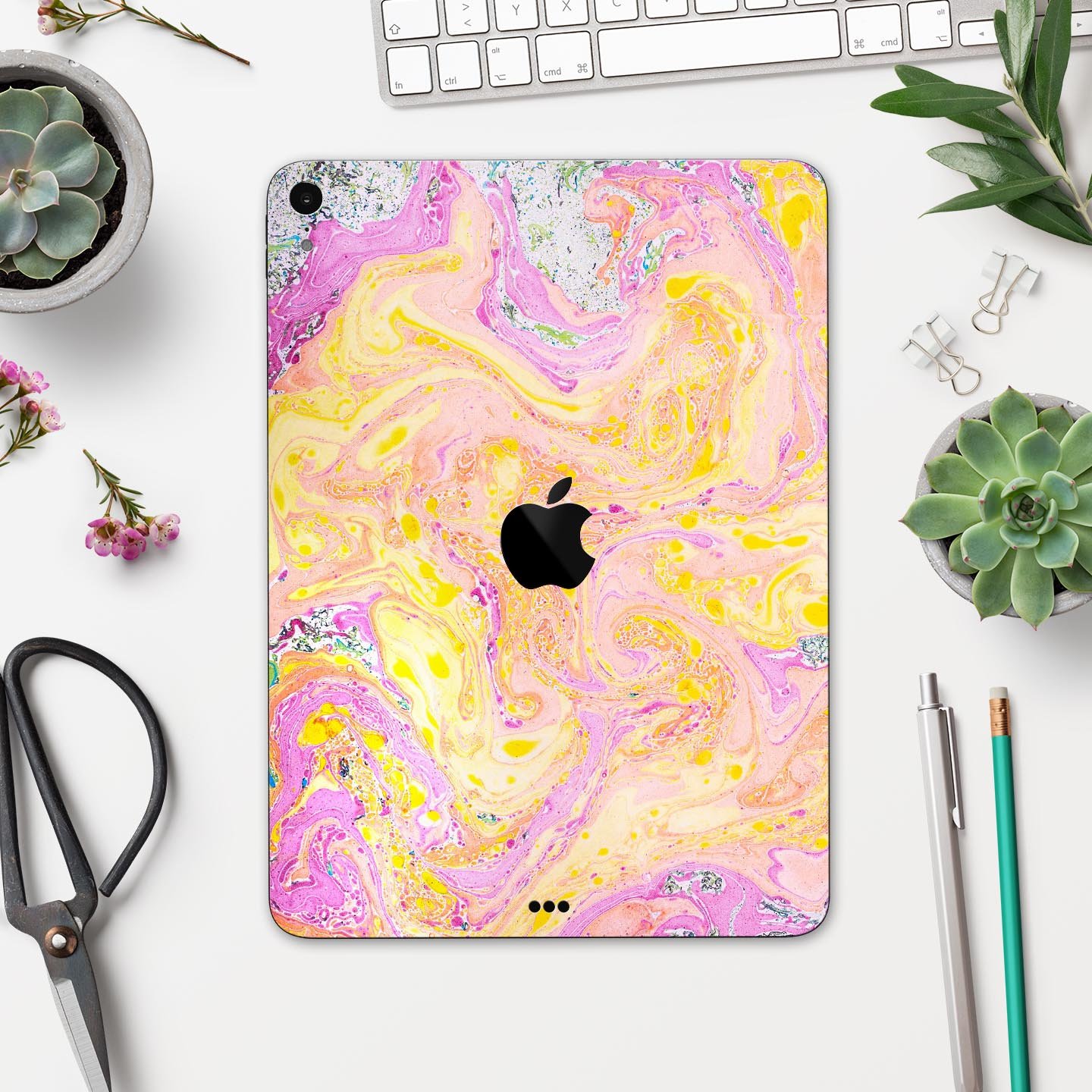 Cotton Candy Oil Mix V3 skin decal for Apple iPad Pro, showcasing vibrant colors and a sleek design.