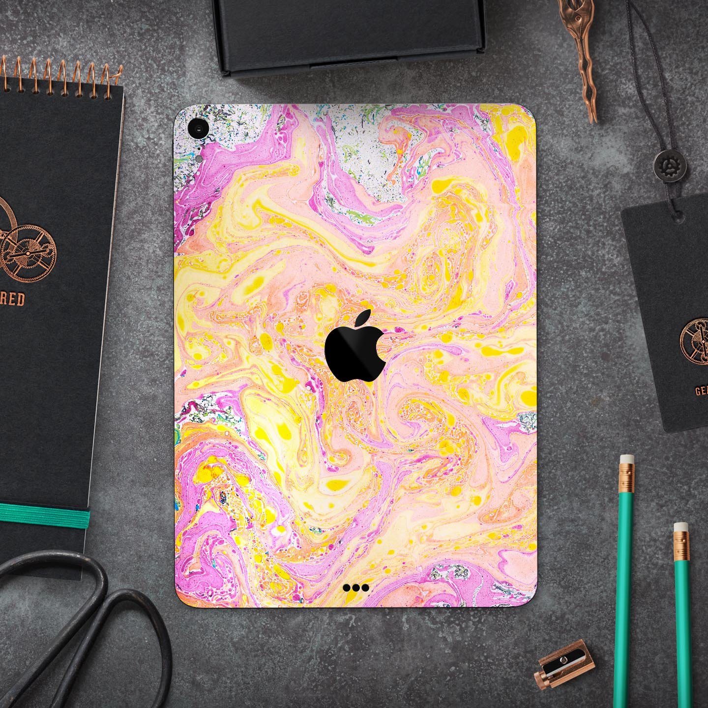 Cotton Candy Oil Mix V3 skin decal for Apple iPad Pro, showcasing vibrant colors and a sleek design.