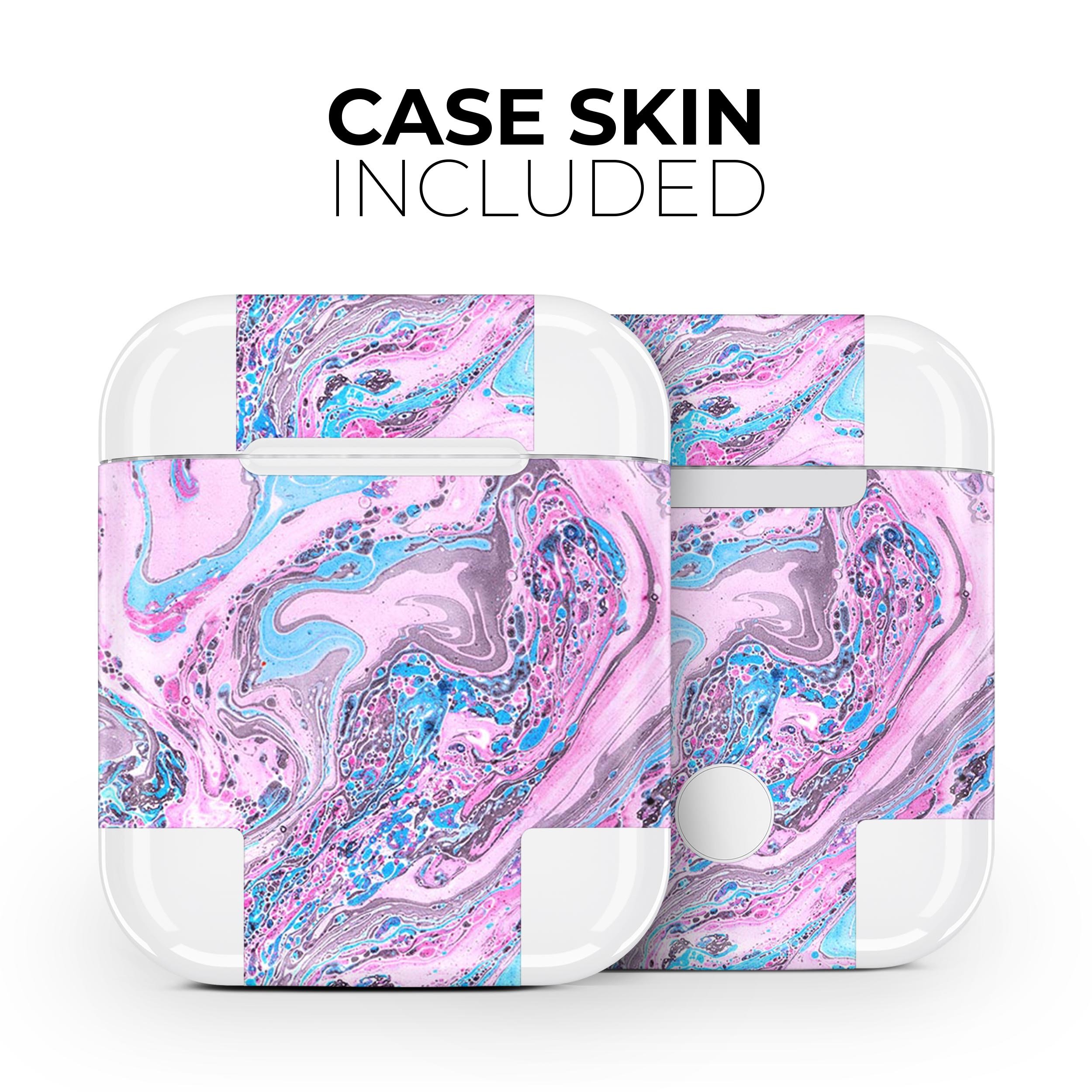 Cotton Candy Oil Mix V3 skin decal wrap kit for Apple AirPods, showcasing vibrant colors and a stylish design.