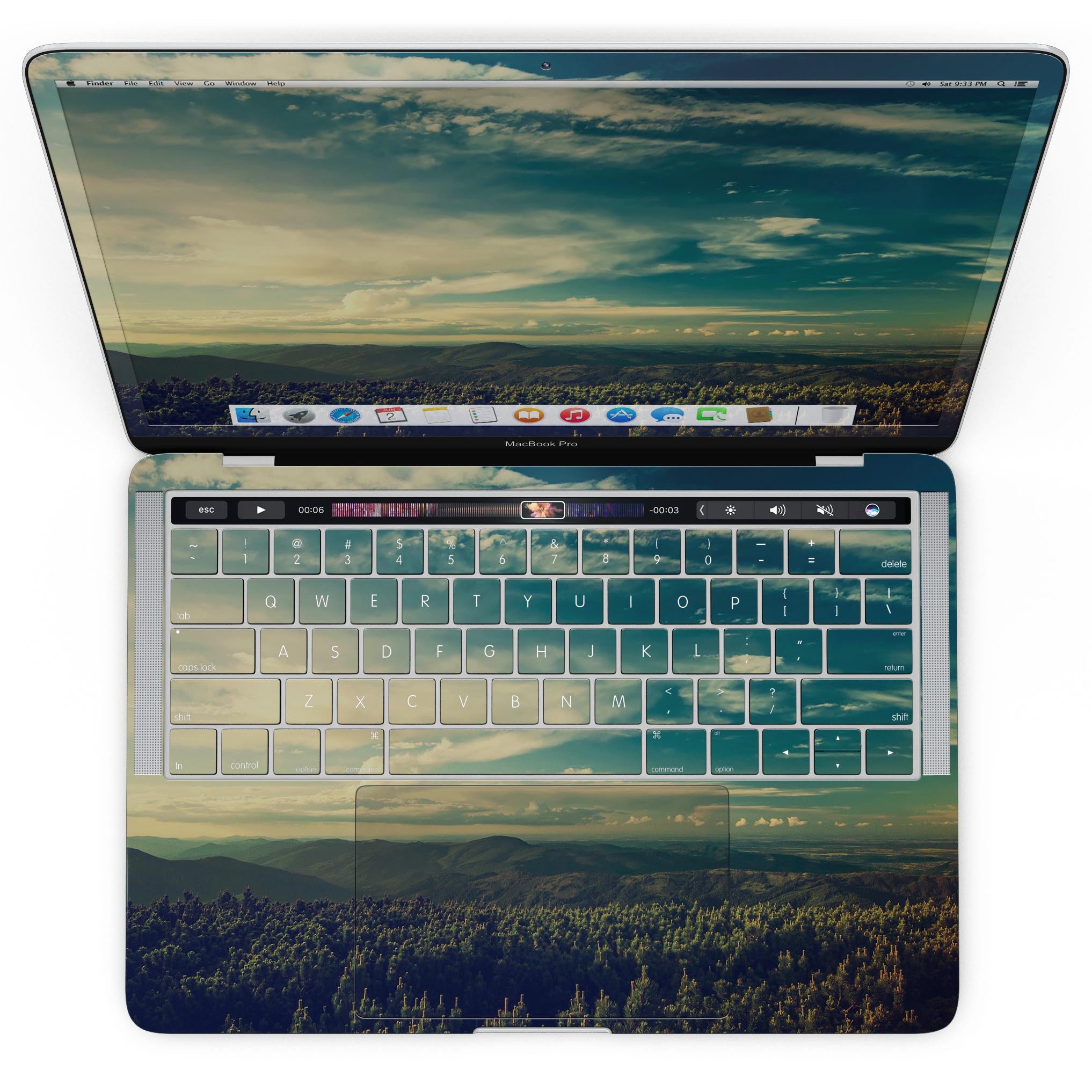 Country Skyline skin kit for MacBook Pro with Touch Bar, showcasing a vibrant design that adds style and protection.