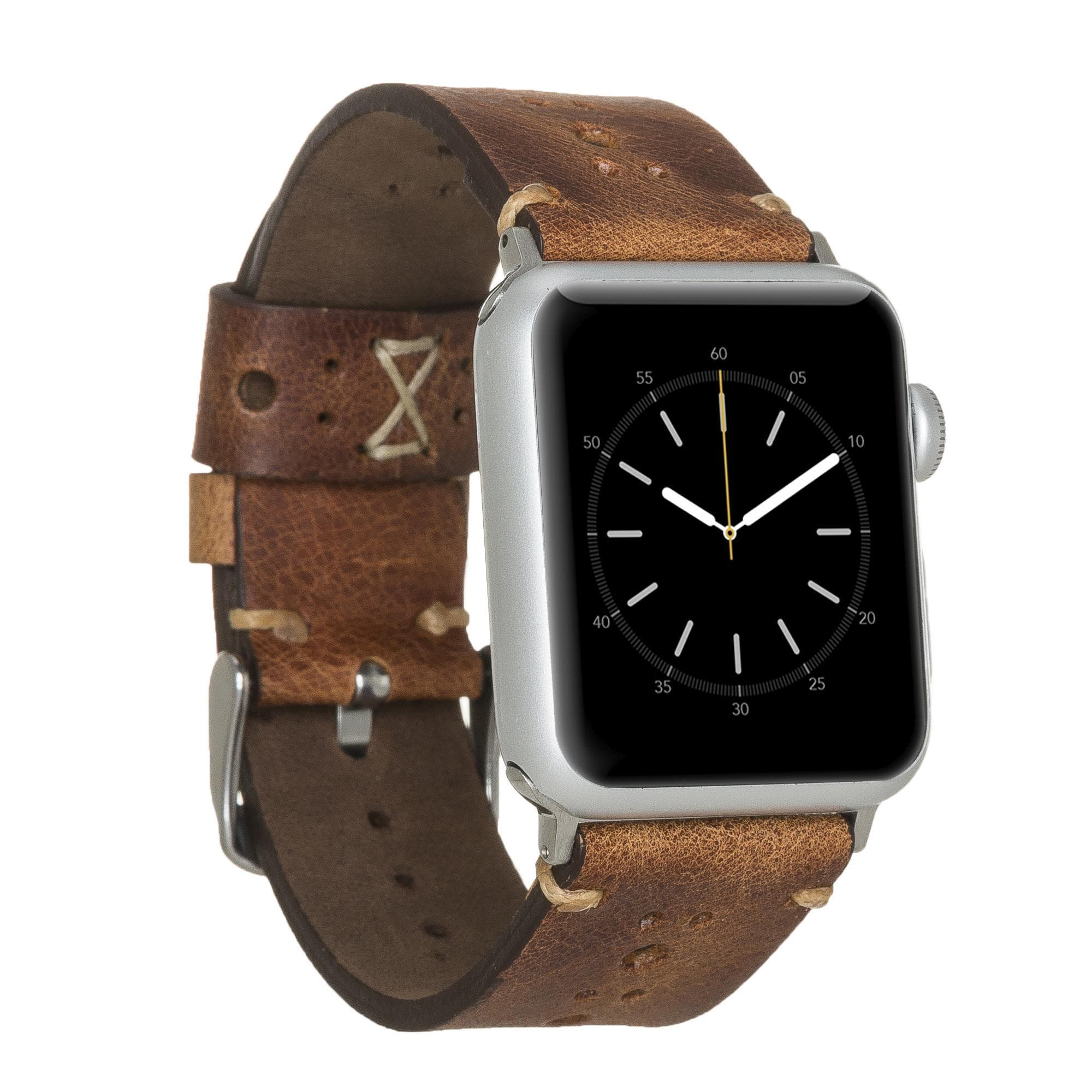 Coventry Classic Apple Watch Leather Strap in premium full-grain leather with stainless steel buckle, showcasing its elegant design.