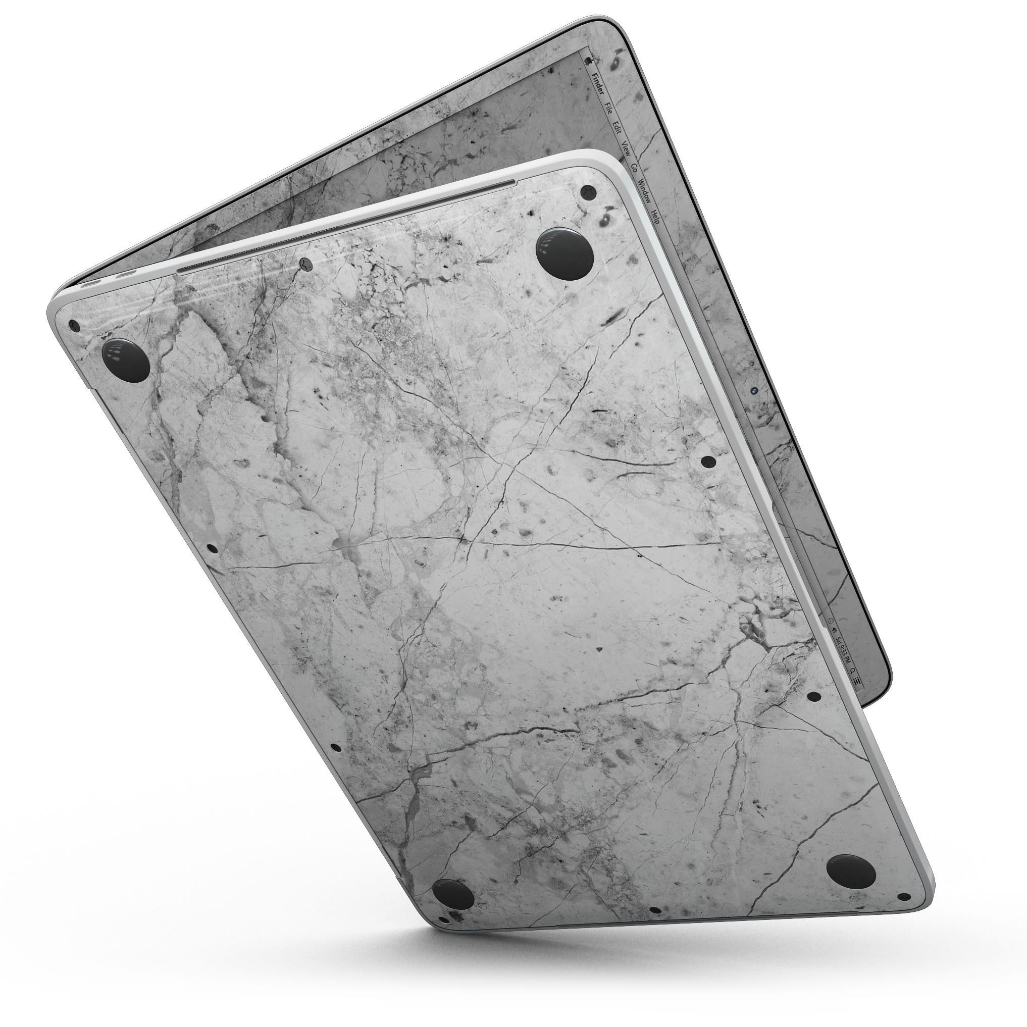 Cracked marble skin kit for 13" MacBook Pro without Touch Bar, showcasing a stylish design that protects the device.