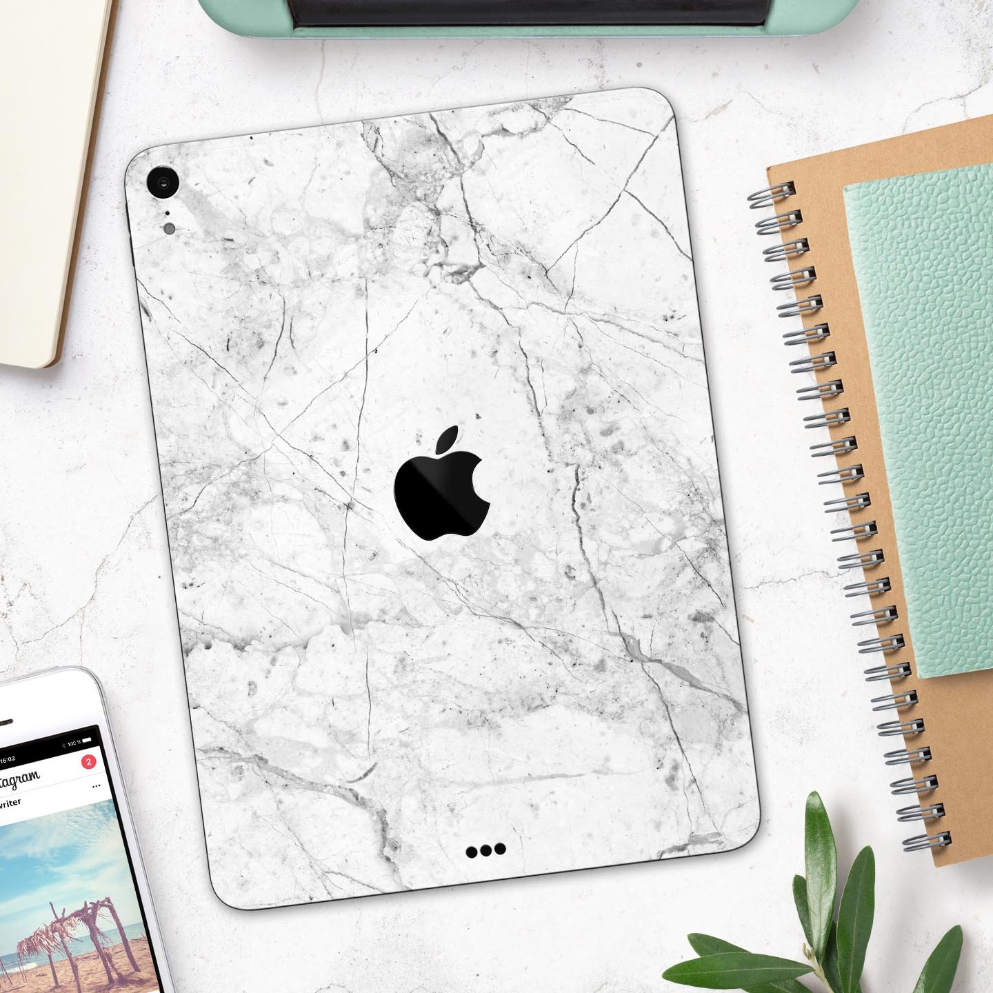 Cracked Marble Surface Full Body Skin Decal for Apple iPad Pro, showcasing a stylish design with premium finish.