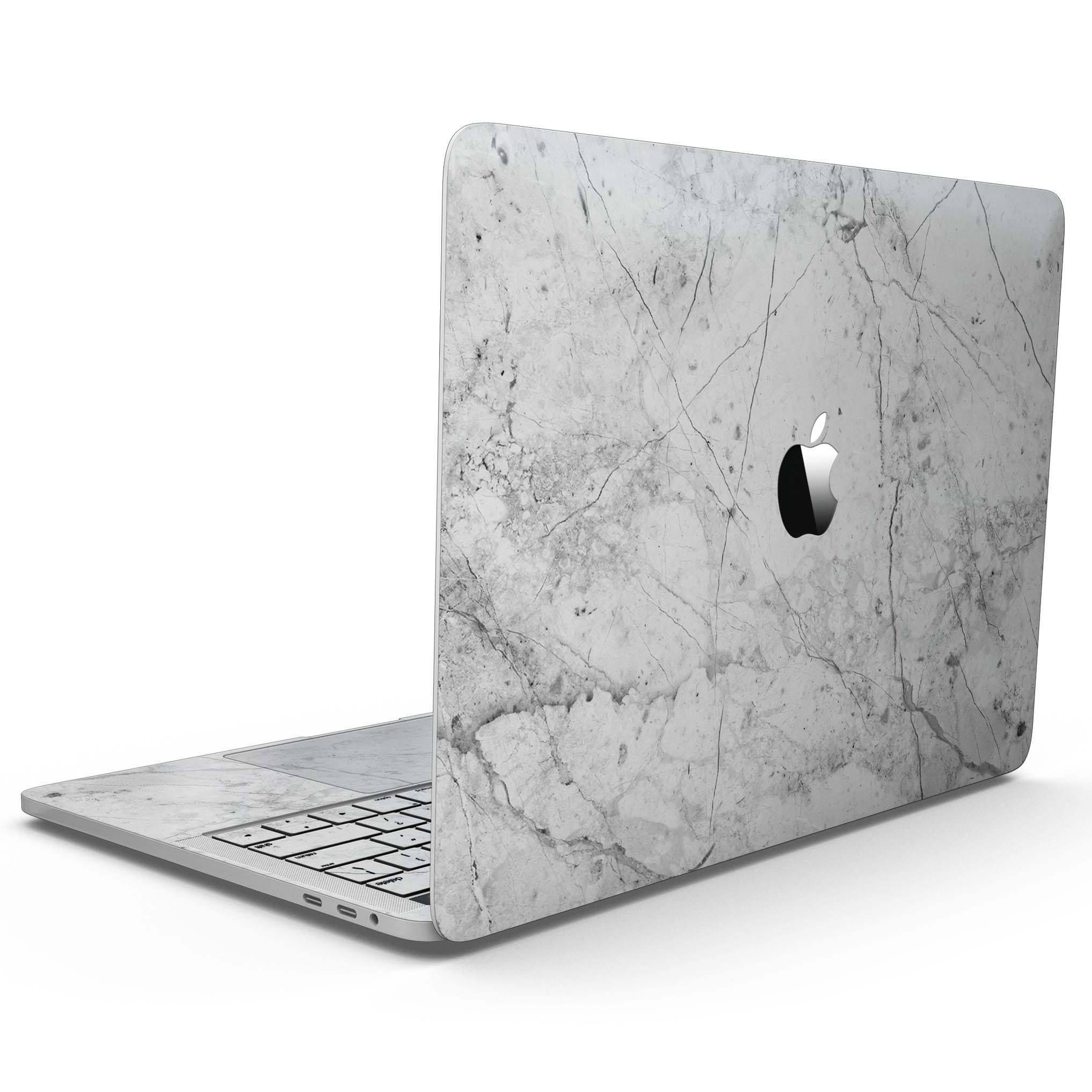 Cracked Marble Surface Skin Kit for MacBook Pro with Touch Bar, showcasing a stylish design and premium vinyl material.