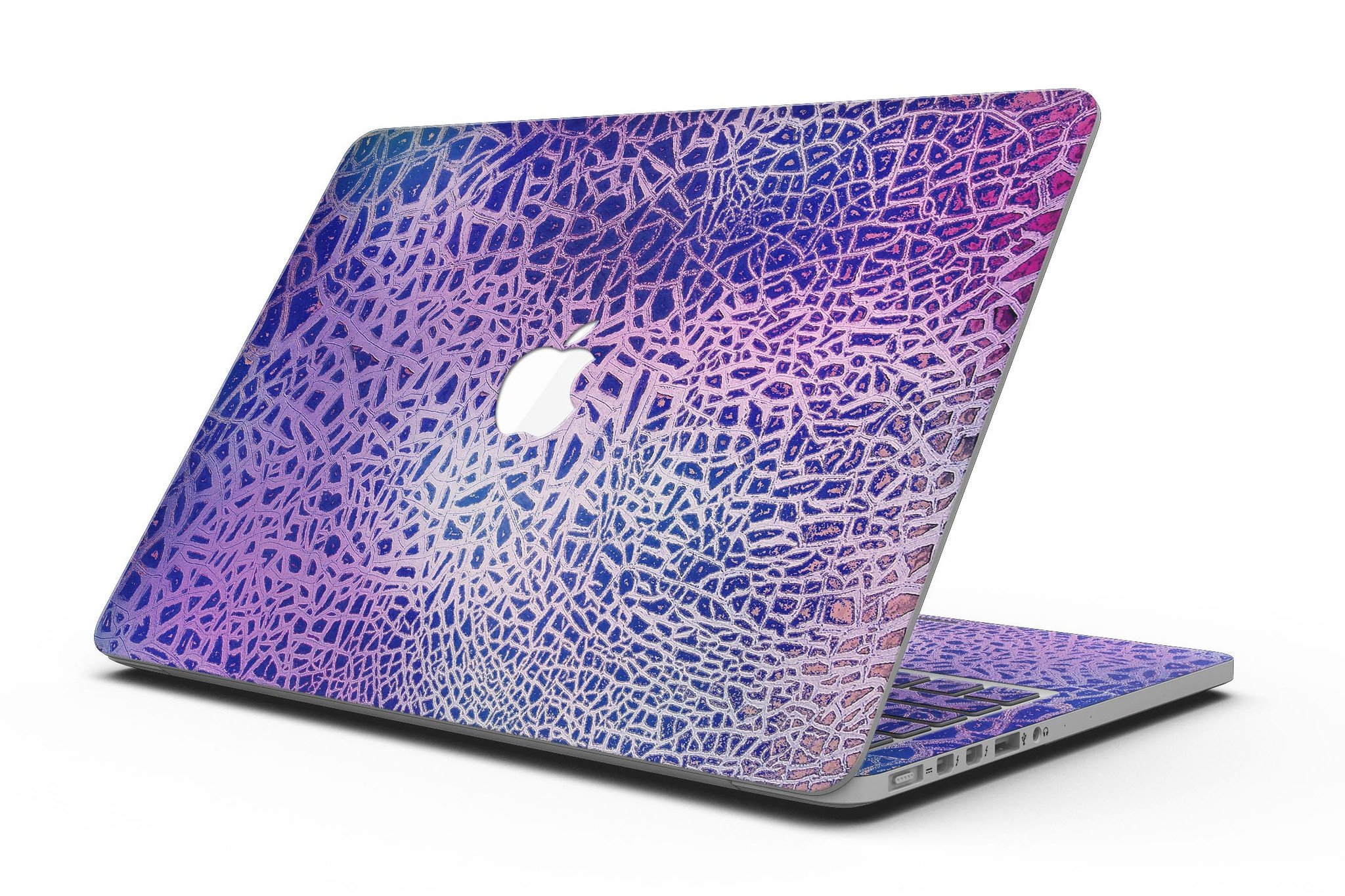 Cracked Purple Texture skin for MacBook Pro with Retina Display, showcasing vibrant purple design and premium vinyl material.