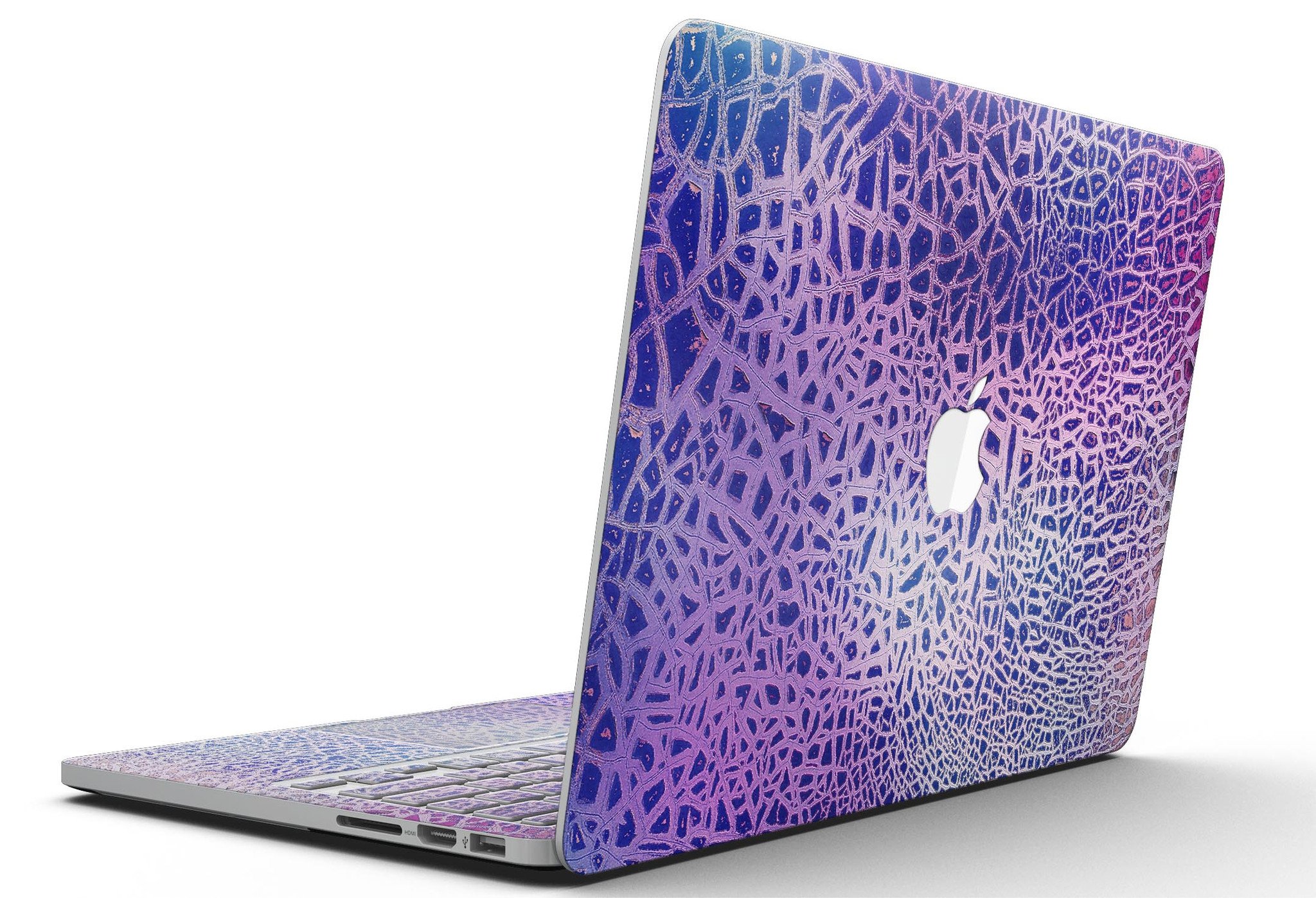 Cracked Purple Texture skin for MacBook Pro with Retina Display, showcasing vibrant purple design and premium vinyl material.