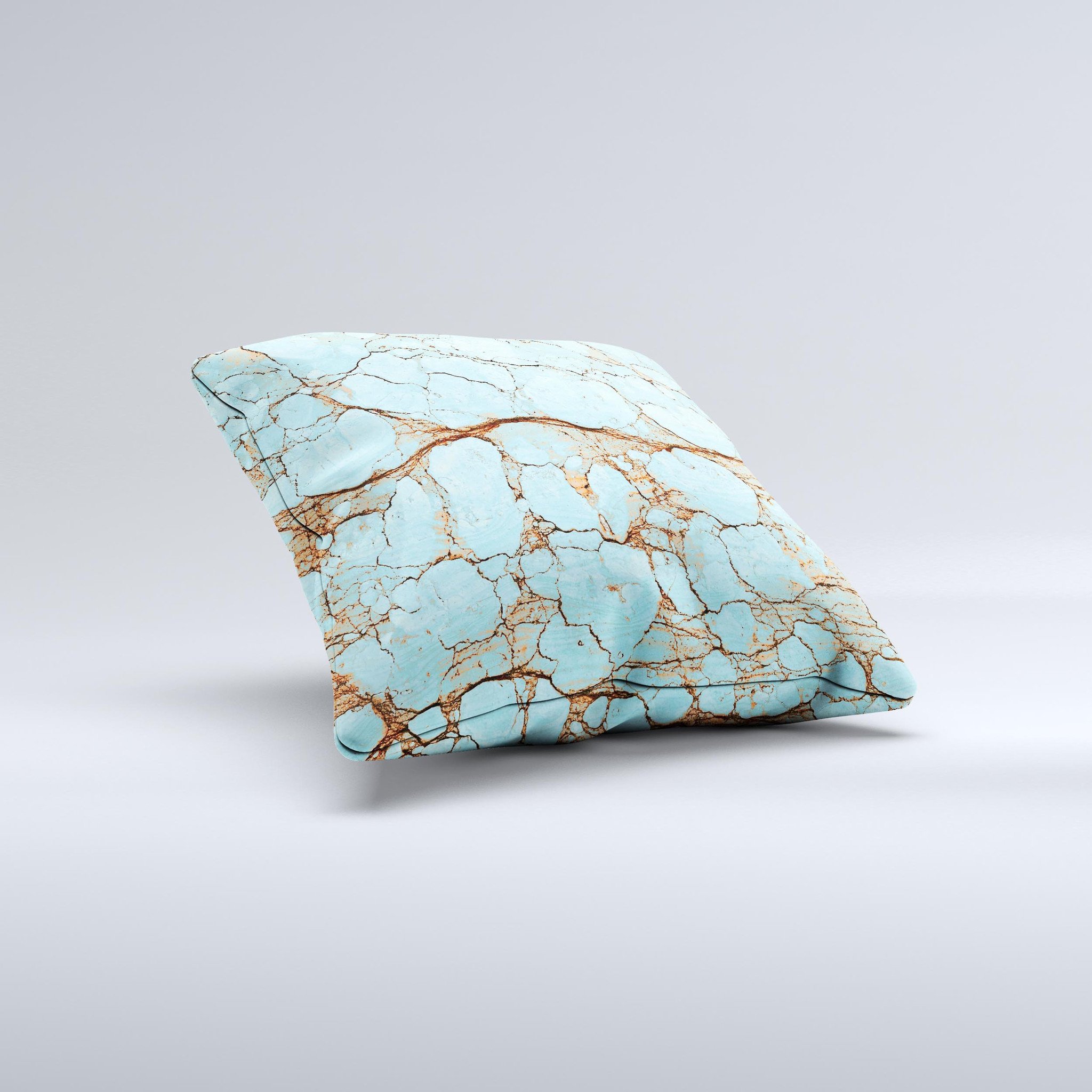 Cracked Teal Stone ink-Fuzed Decorative Throw Pillow showcasing a unique teal design with a textured finish, handcrafted in Virginia.