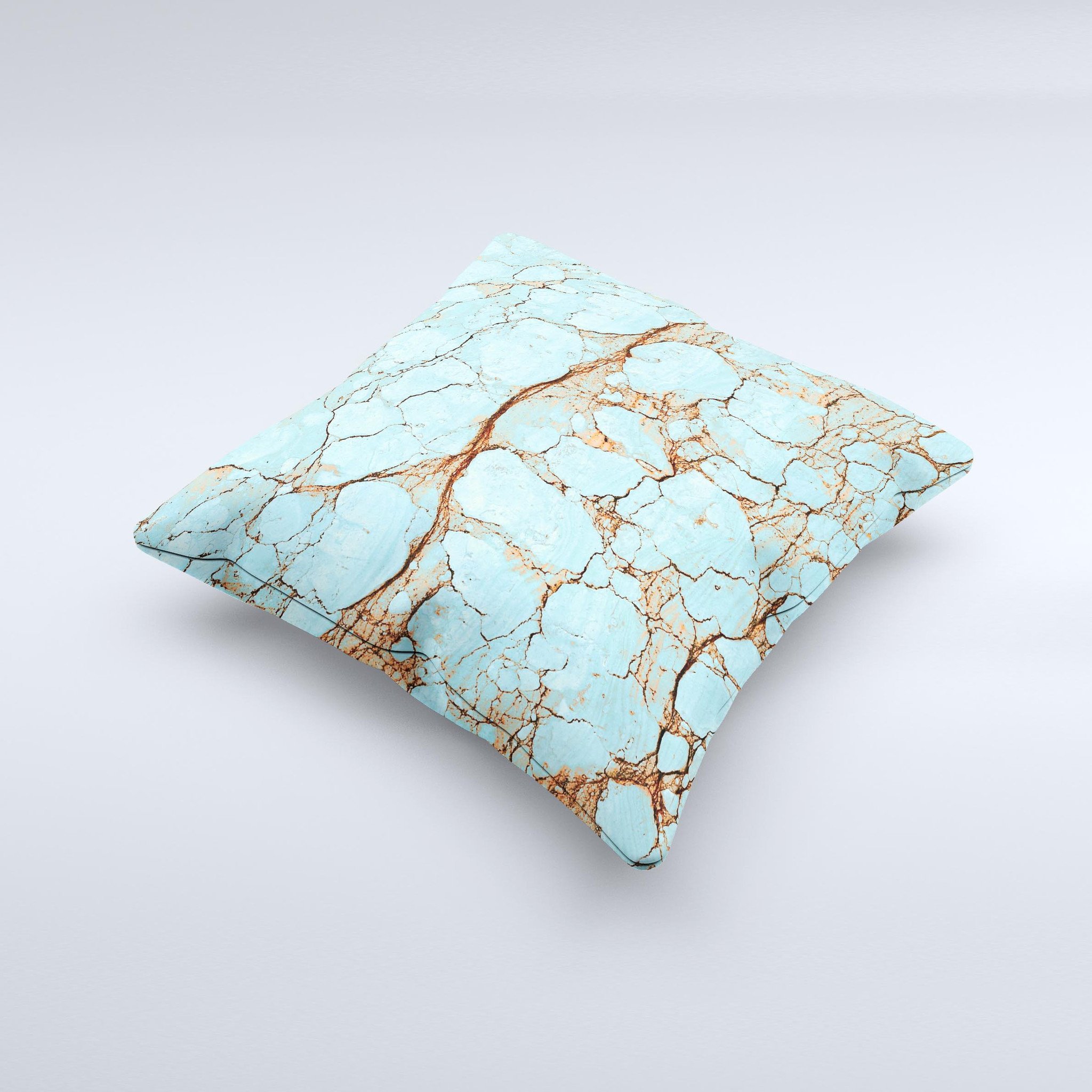 Cracked Teal Stone ink-Fuzed Decorative Throw Pillow showcasing a unique teal design with a textured finish, handcrafted in Virginia.