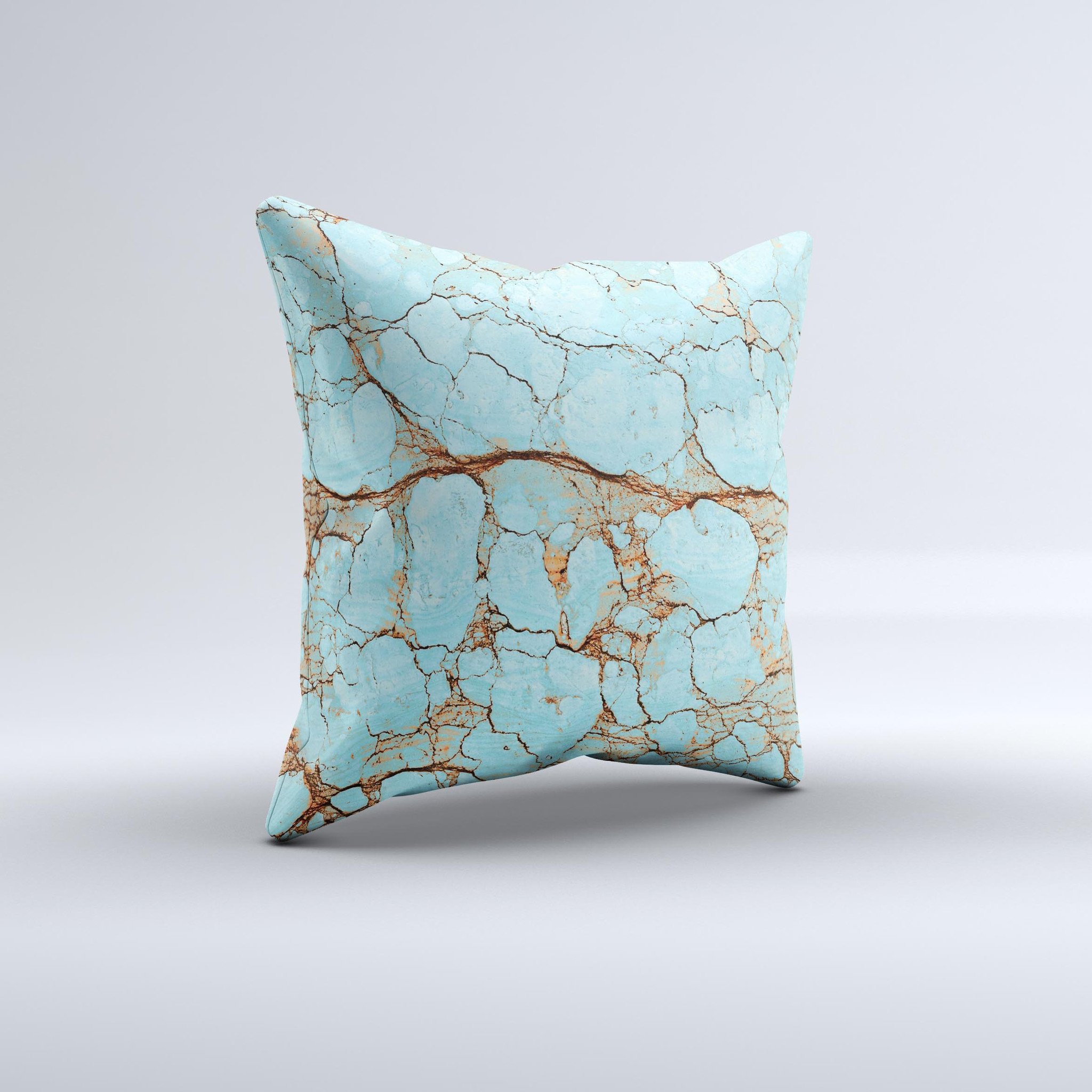 Cracked Teal Stone ink-Fuzed Decorative Throw Pillow showcasing a unique teal design with a textured finish, handcrafted in Virginia.