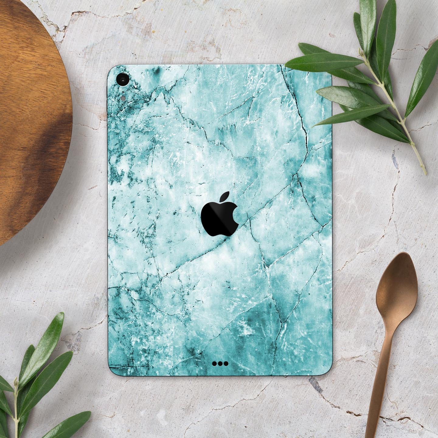 Cracked Turquoise Marble Surface Skin Decal for Apple devices, showcasing a vibrant marble design with a smooth finish.