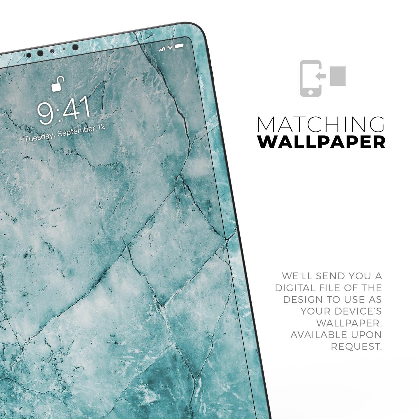 Cracked Turquoise Marble Surface Skin Decal for Apple devices, showcasing a vibrant marble design with a smooth finish.