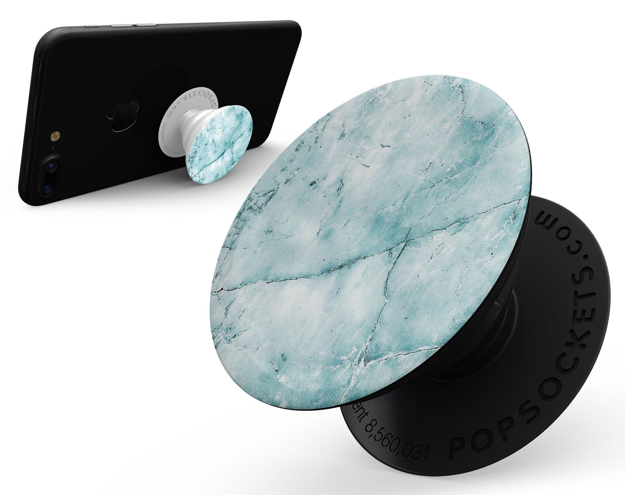 Cracked turquoise marble skin for PopSockets, showcasing a stylish design with a glossy finish.
