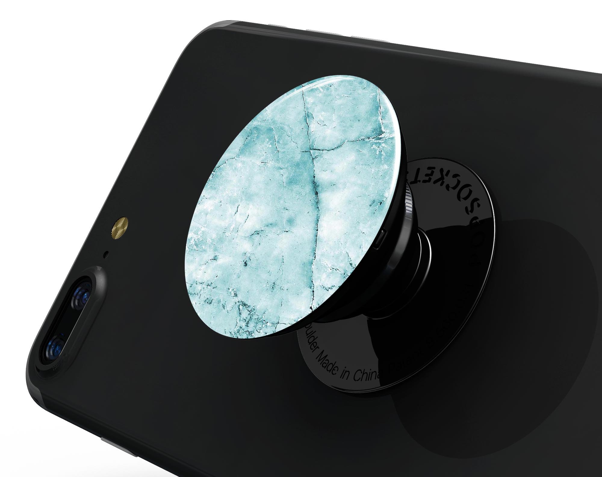 Cracked turquoise marble skin for PopSockets, showcasing a stylish design with a glossy finish.