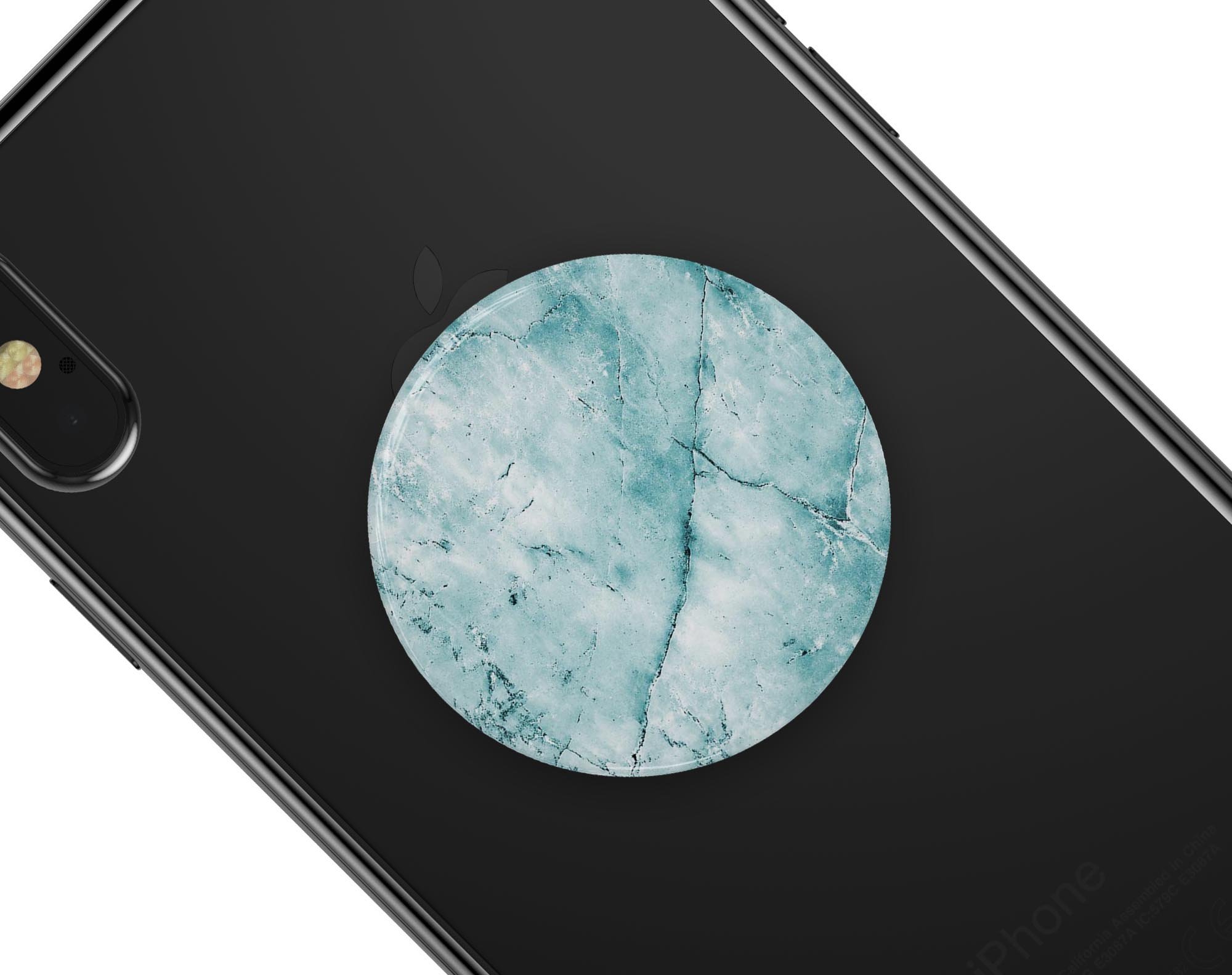 Cracked turquoise marble skin for PopSockets, showcasing a stylish design with a glossy finish.