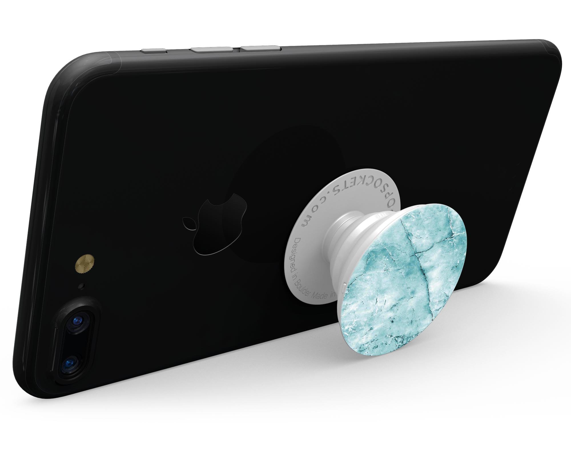 Cracked turquoise marble skin for PopSockets, showcasing a stylish design with a glossy finish.