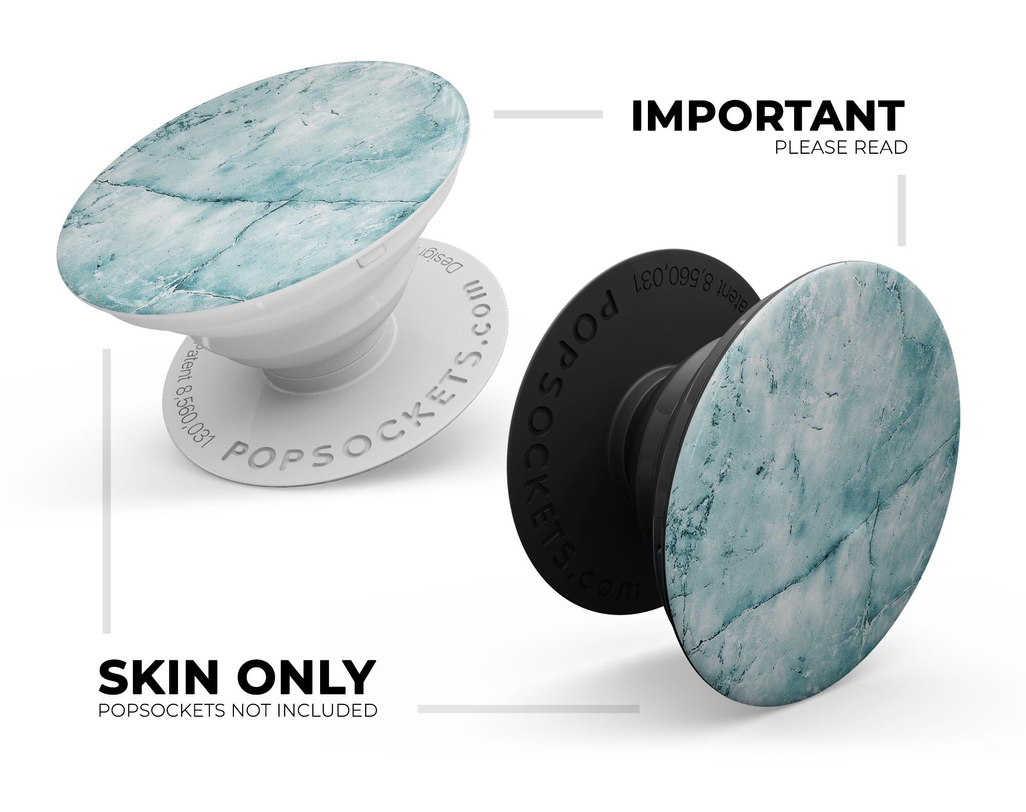 Cracked turquoise marble skin for PopSockets, showcasing a stylish design with a glossy finish.