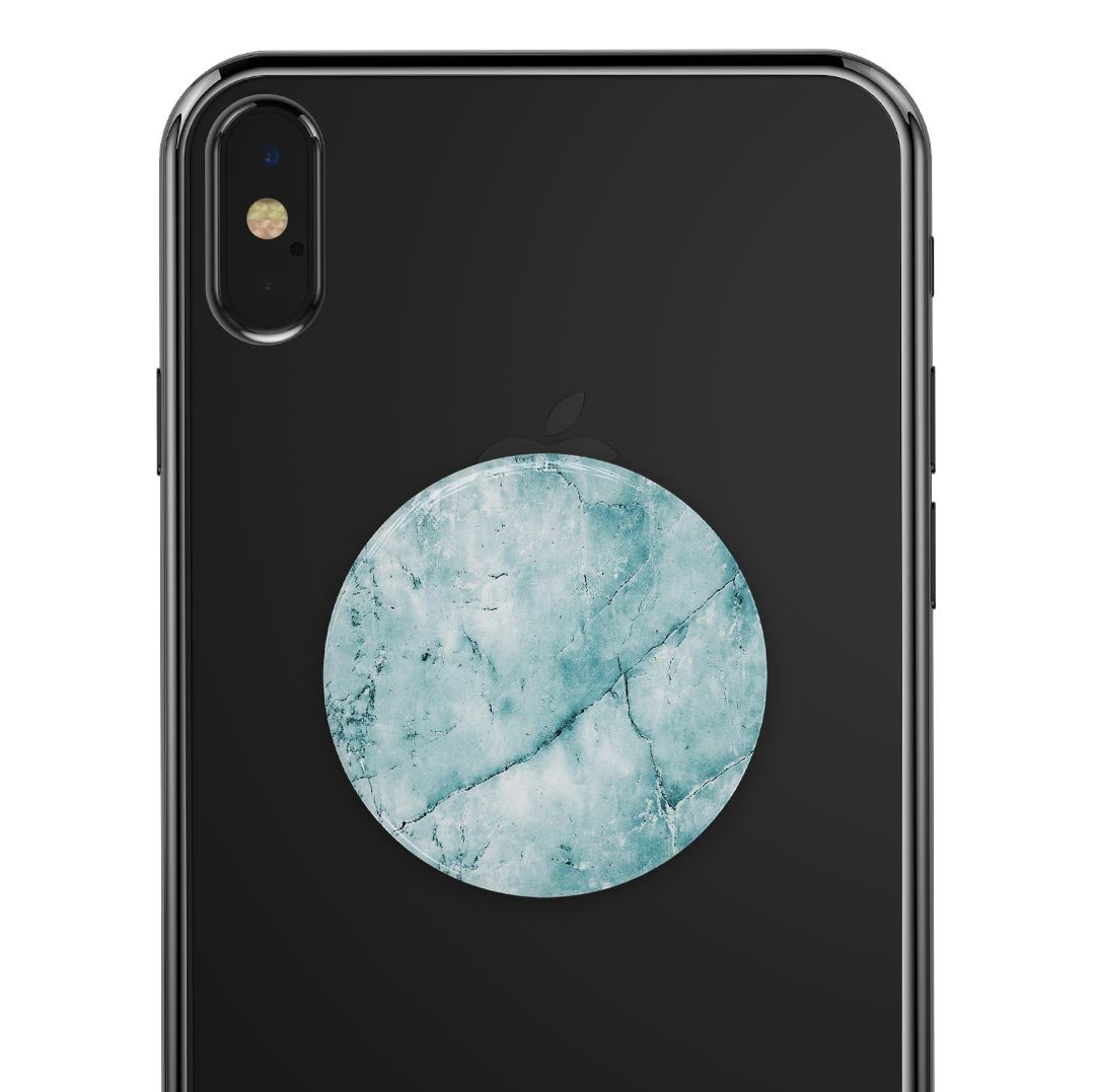 Cracked turquoise marble skin for PopSockets, showcasing a stylish design with a glossy finish.