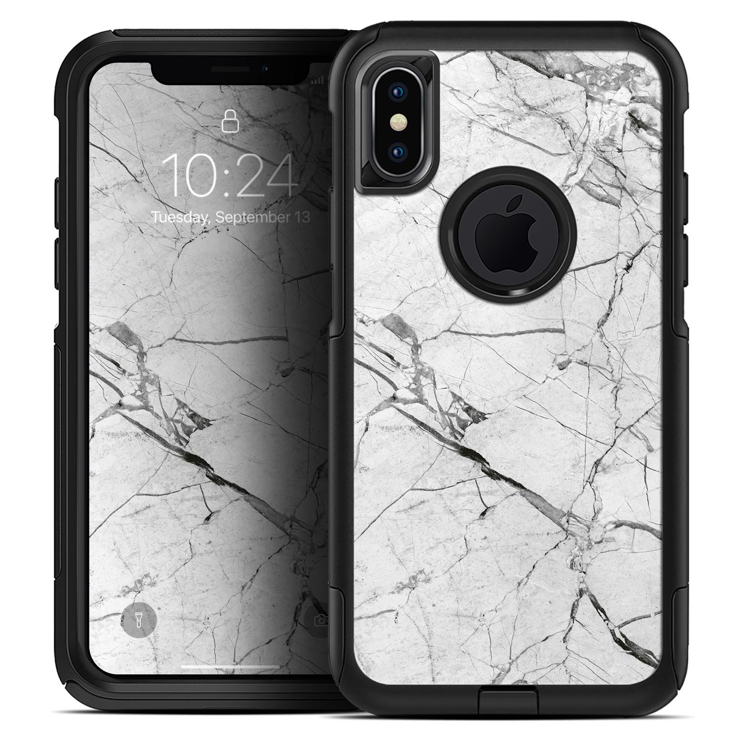 Cracked White Marble Slate Skin Kit for iPhone OtterBox Cases, showcasing a stylish marble design.