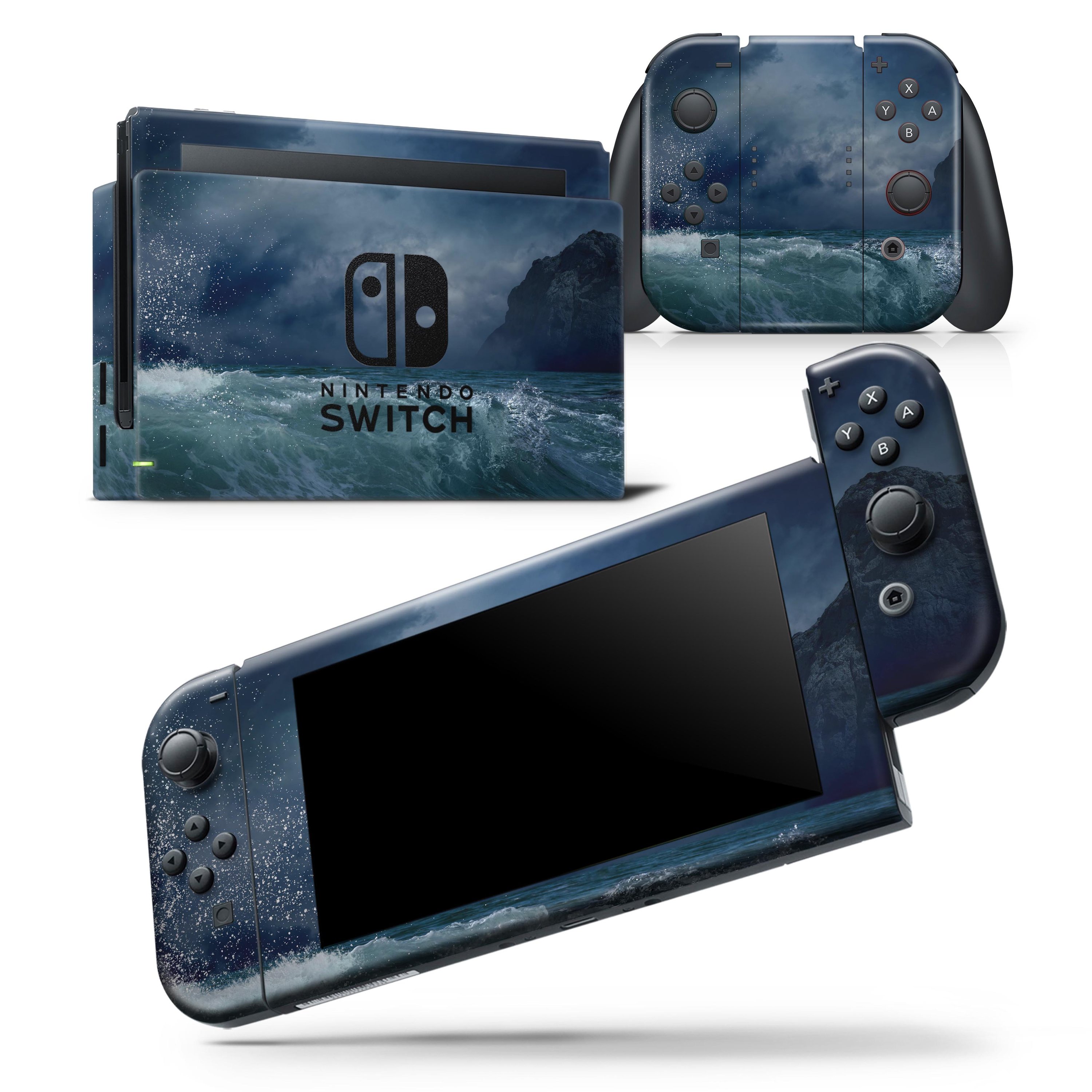 Crashing Waves skin wrap decal for Nintendo Switch Lite, showcasing vibrant ocean wave design and premium vinyl material.