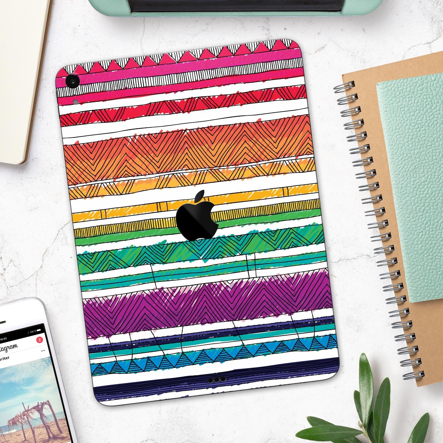 Colorful crayon doodle patterns skin decal for Apple devices, showcasing vibrant designs and premium quality materials.