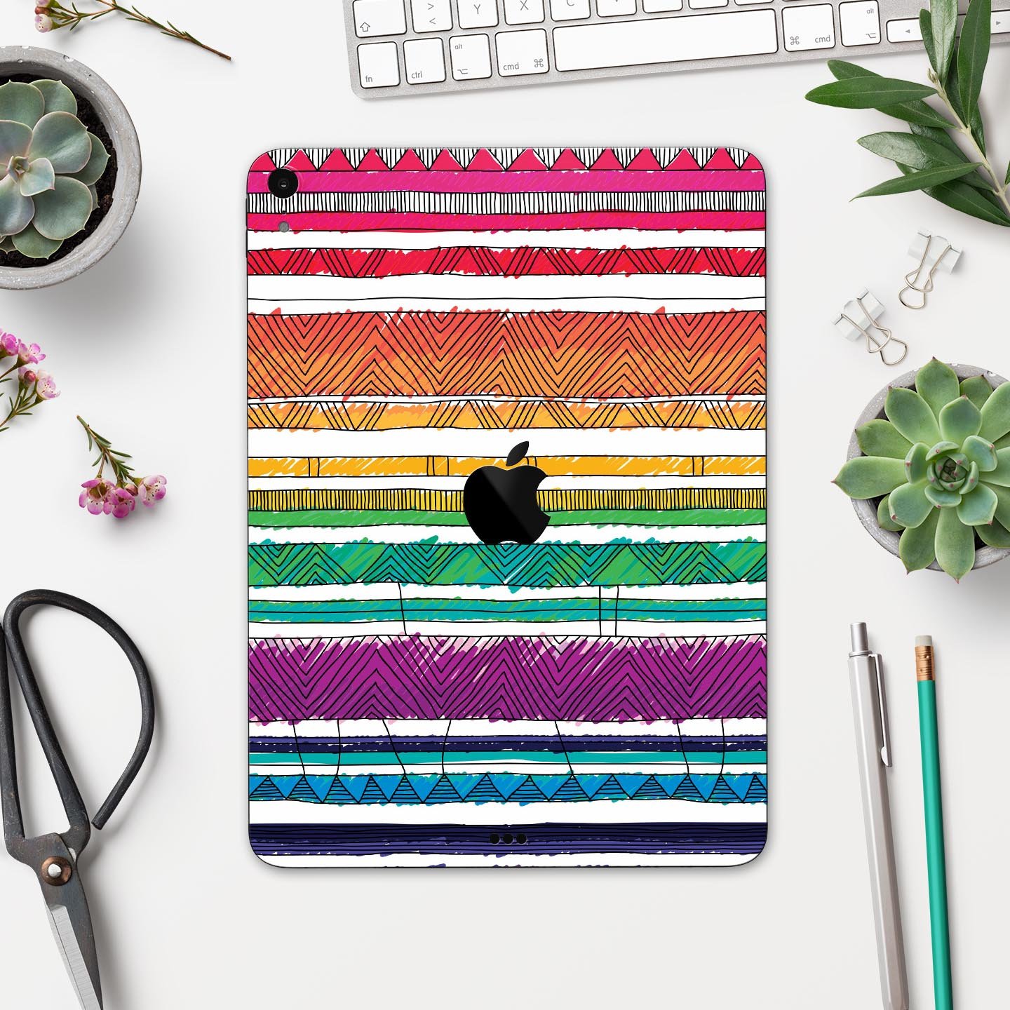 Colorful crayon doodle patterns skin decal for Apple devices, showcasing vibrant designs and premium quality materials.