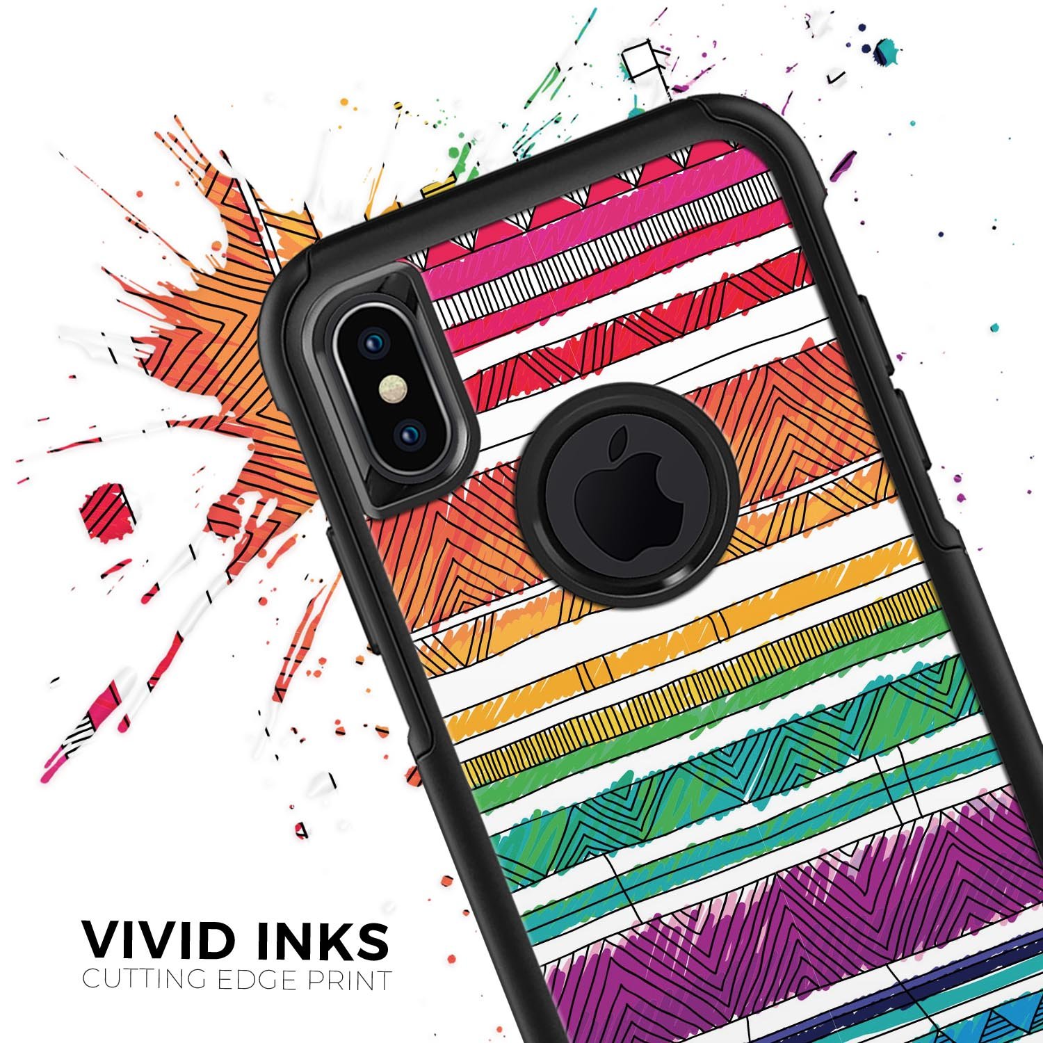 Colorful crayon doodle patterns skin kit for iPhone OtterBox, showcasing vibrant designs and premium quality materials.
