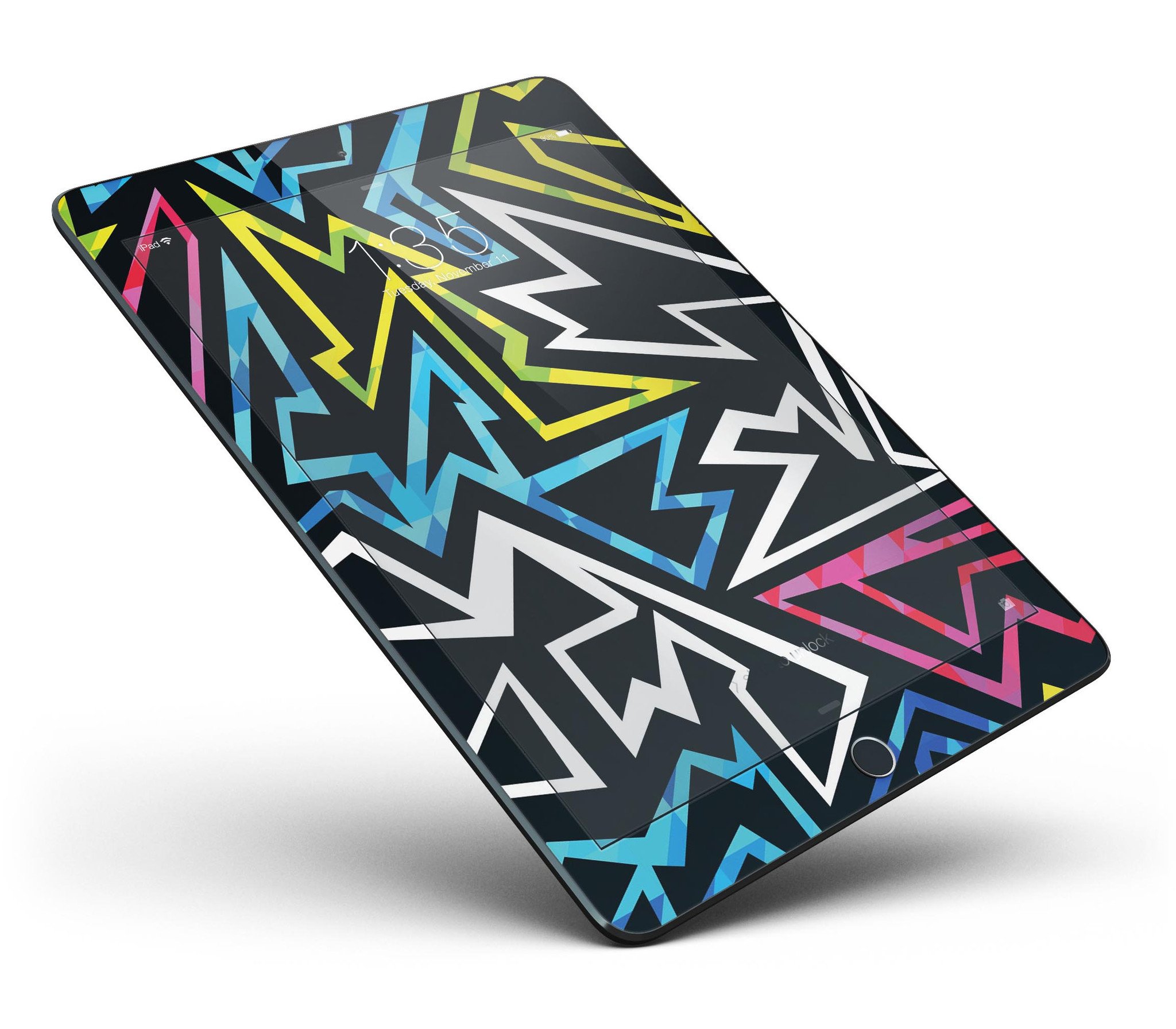 Crazy Retro Squiggles V1 Full Body Skin for iPad Pro, showcasing vibrant squiggle patterns on a sleek vinyl surface.