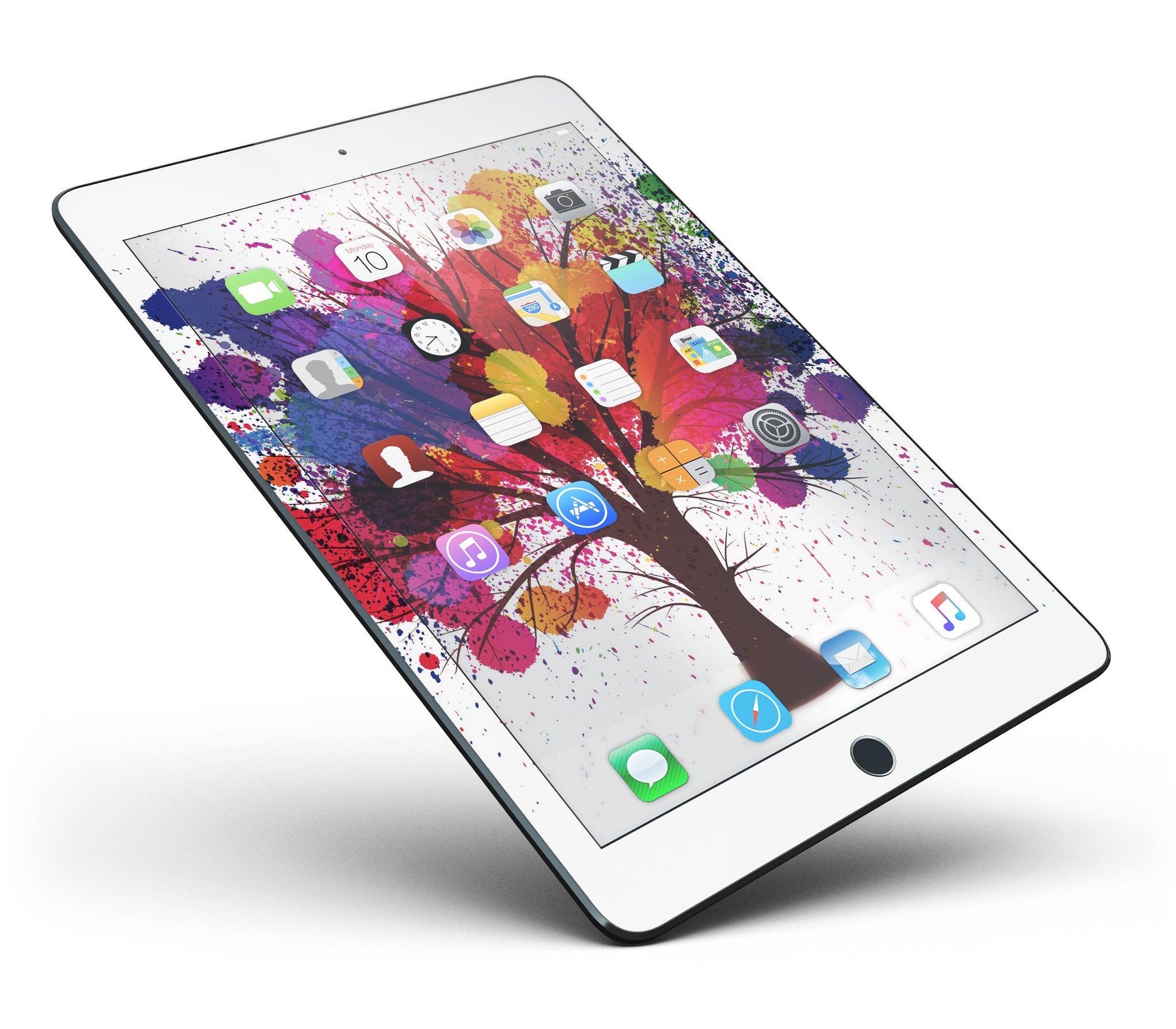 Crazy Splatter Tree Full Body Skin for iPad Pro, showcasing vibrant colors and unique design, fits both 9.7" and 12.9" models.