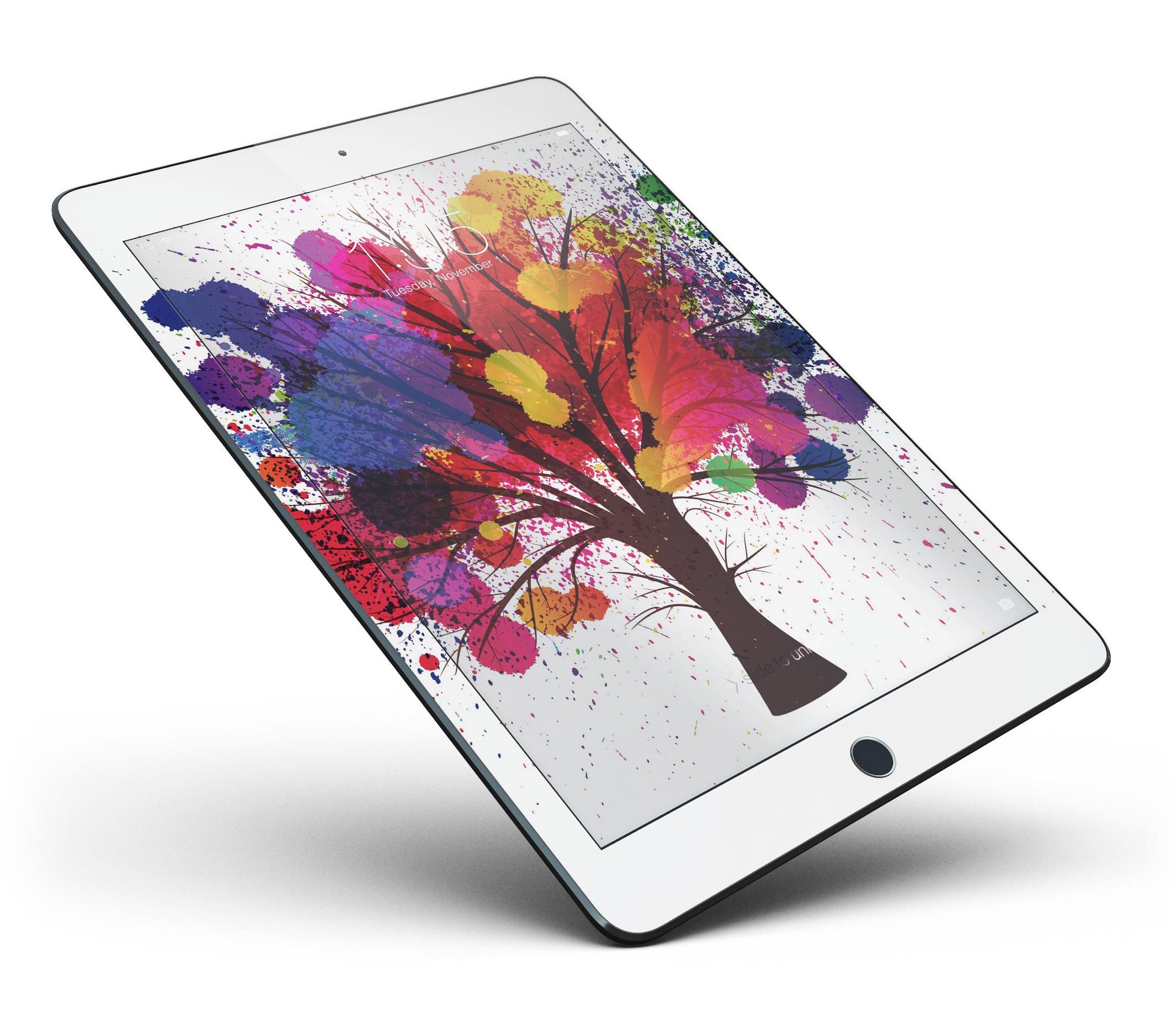 Crazy Splatter Tree Full Body Skin for iPad Pro, showcasing vibrant colors and unique design, fits both 9.7" and 12.9" models.