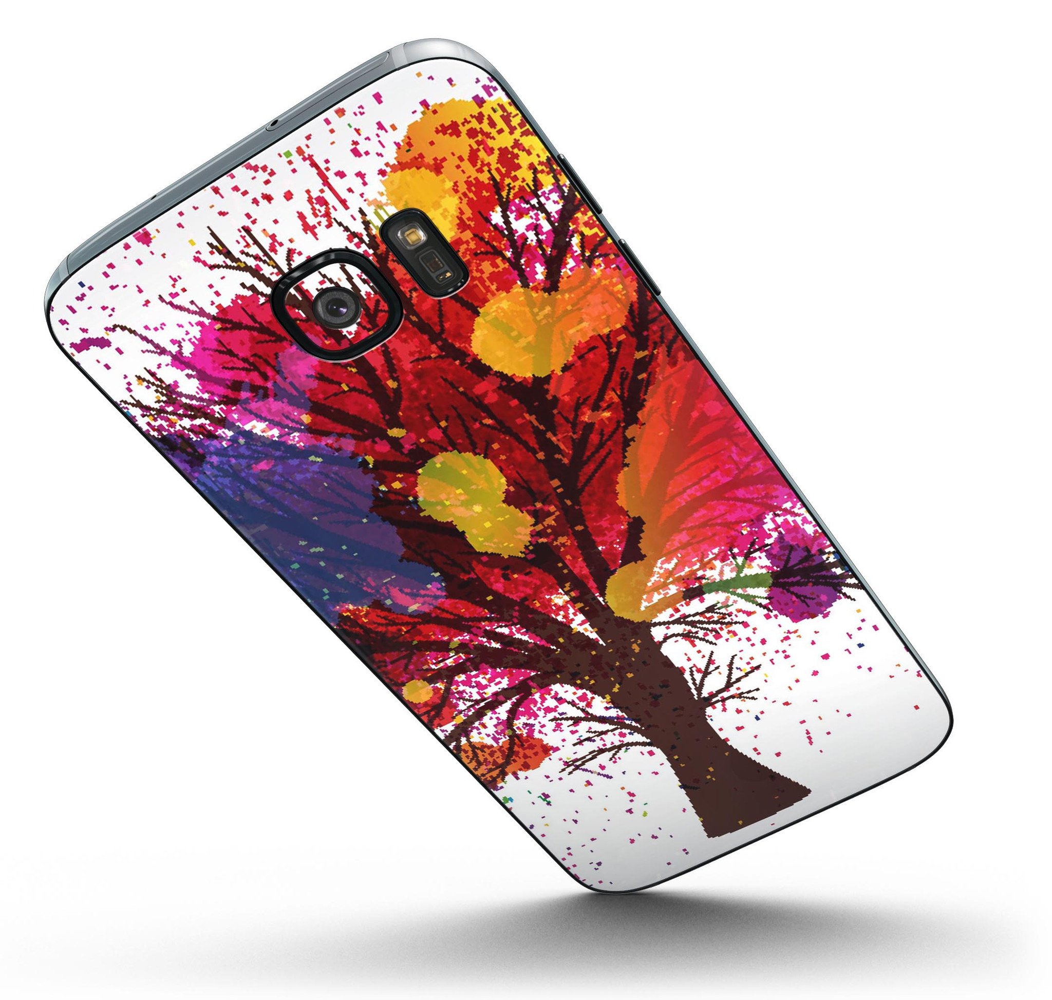Crazy Splatter Tree full body skin kit for Samsung Galaxy S7 and S7 Edge, showcasing vibrant splatter design and premium vinyl material.
