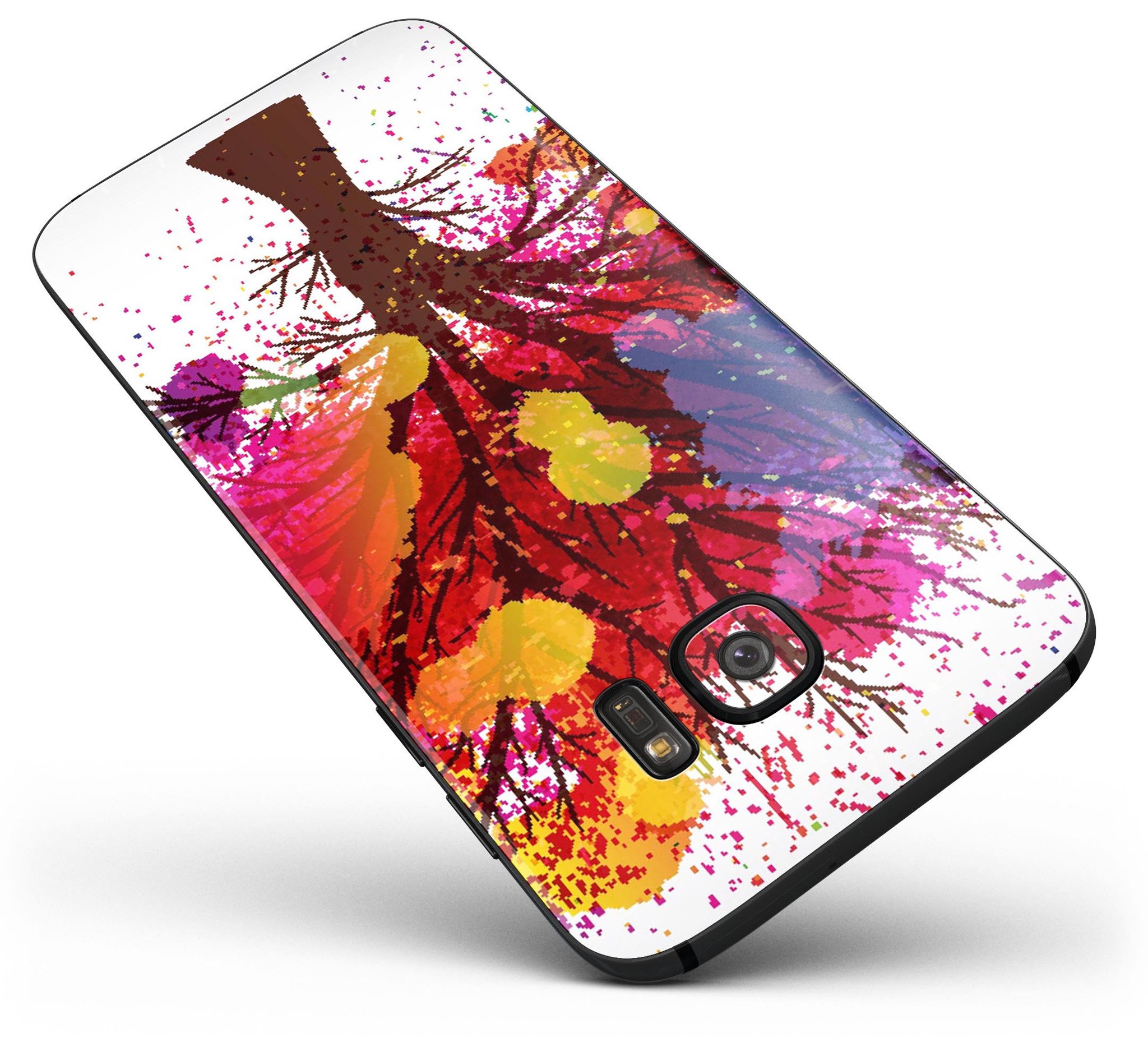 Crazy Splatter Tree full body skin kit for Samsung Galaxy S7 and S7 Edge, showcasing vibrant splatter design and premium vinyl material.