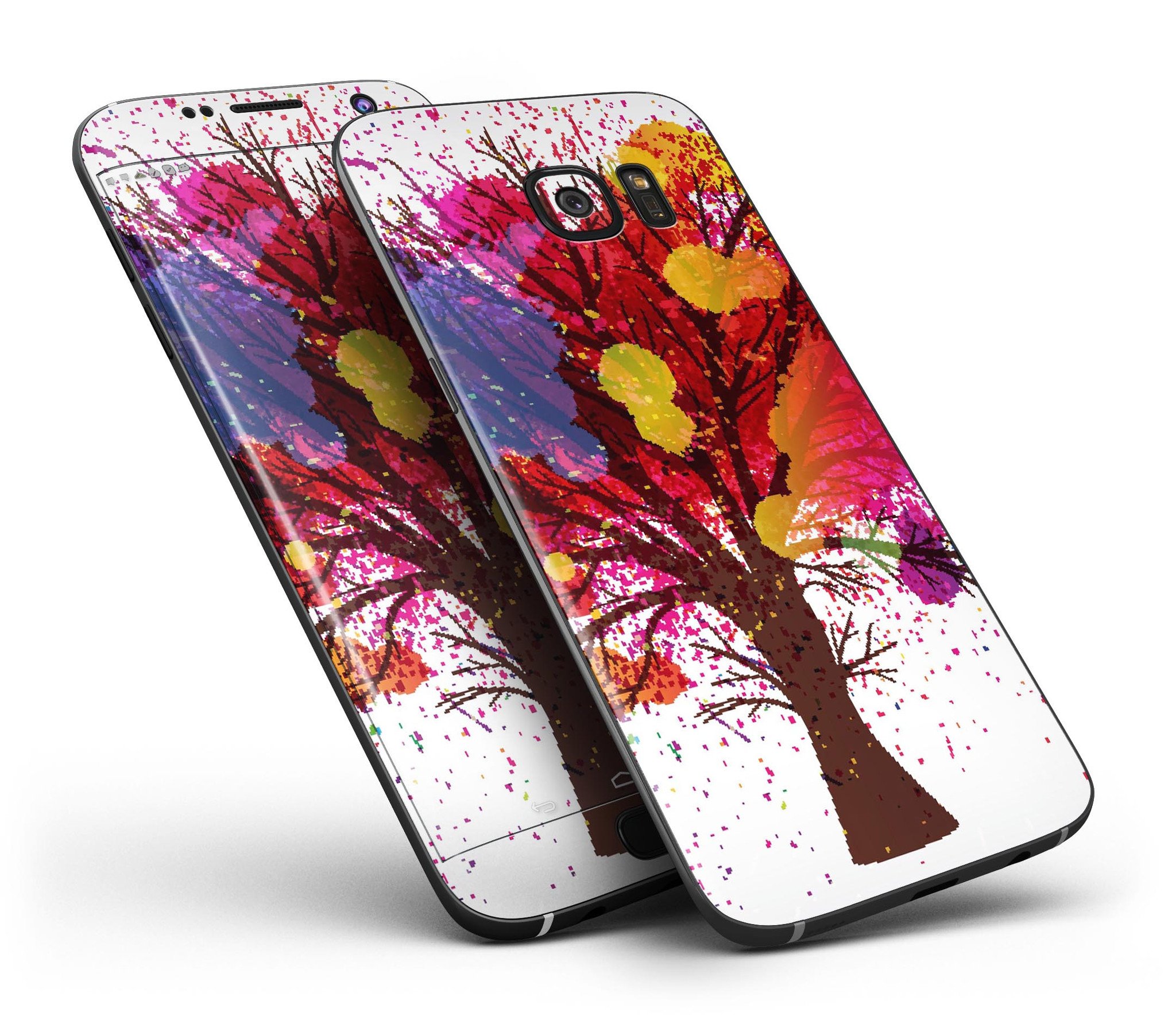 Crazy Splatter Tree full body skin kit for Samsung Galaxy S7 and S7 Edge, showcasing vibrant splatter design and premium vinyl material.
