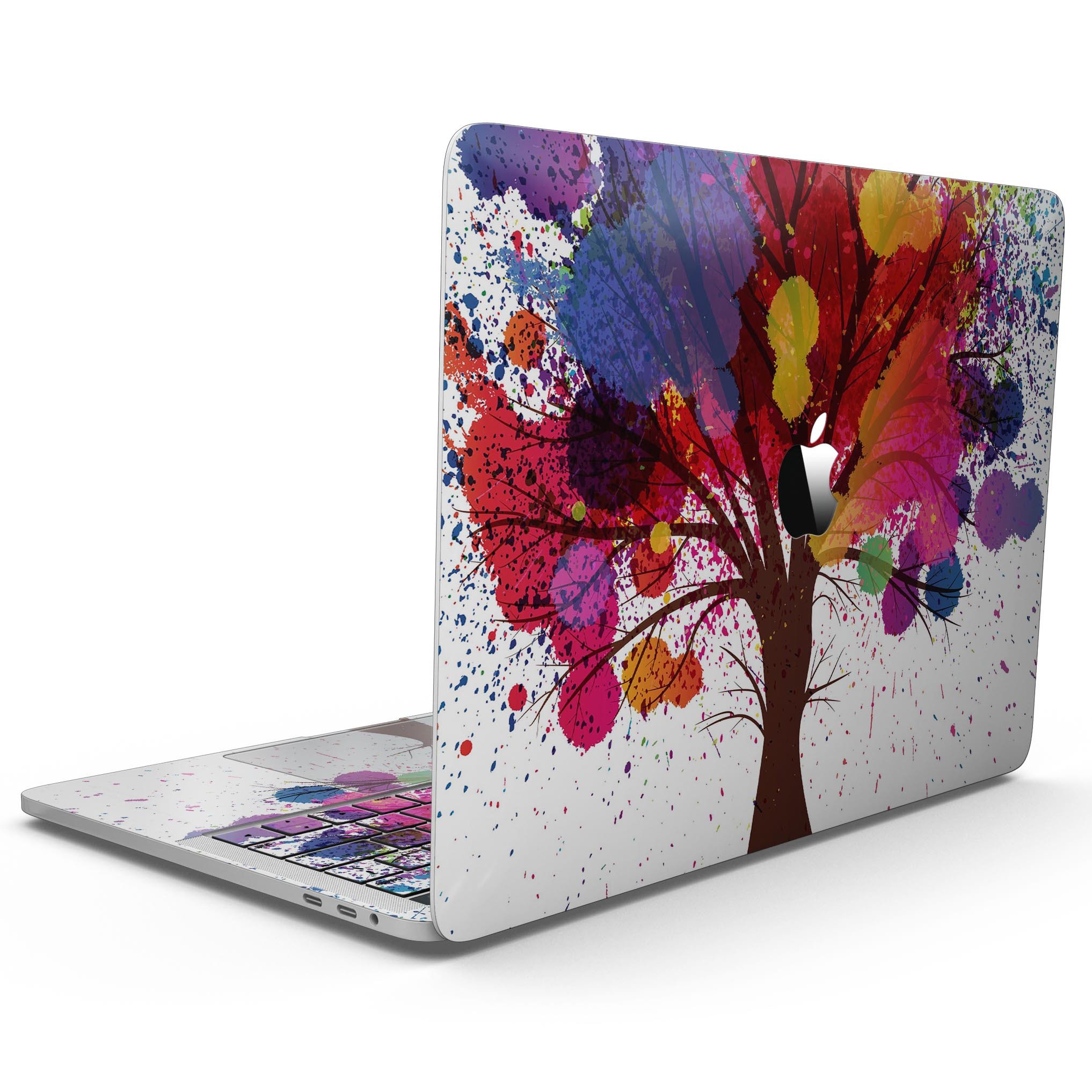 Crazy Splatter Tree skin kit for MacBook Pro with Touch Bar, showcasing vibrant colors and unique design.