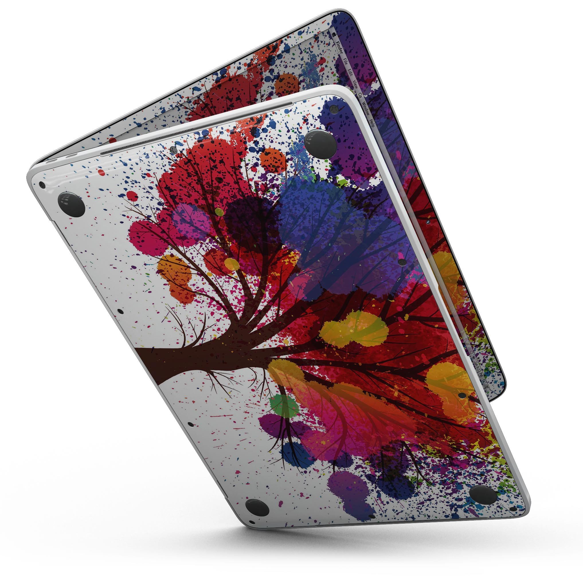 Crazy Splatter Tree skin kit for MacBook Pro with Touch Bar, showcasing vibrant colors and unique design.