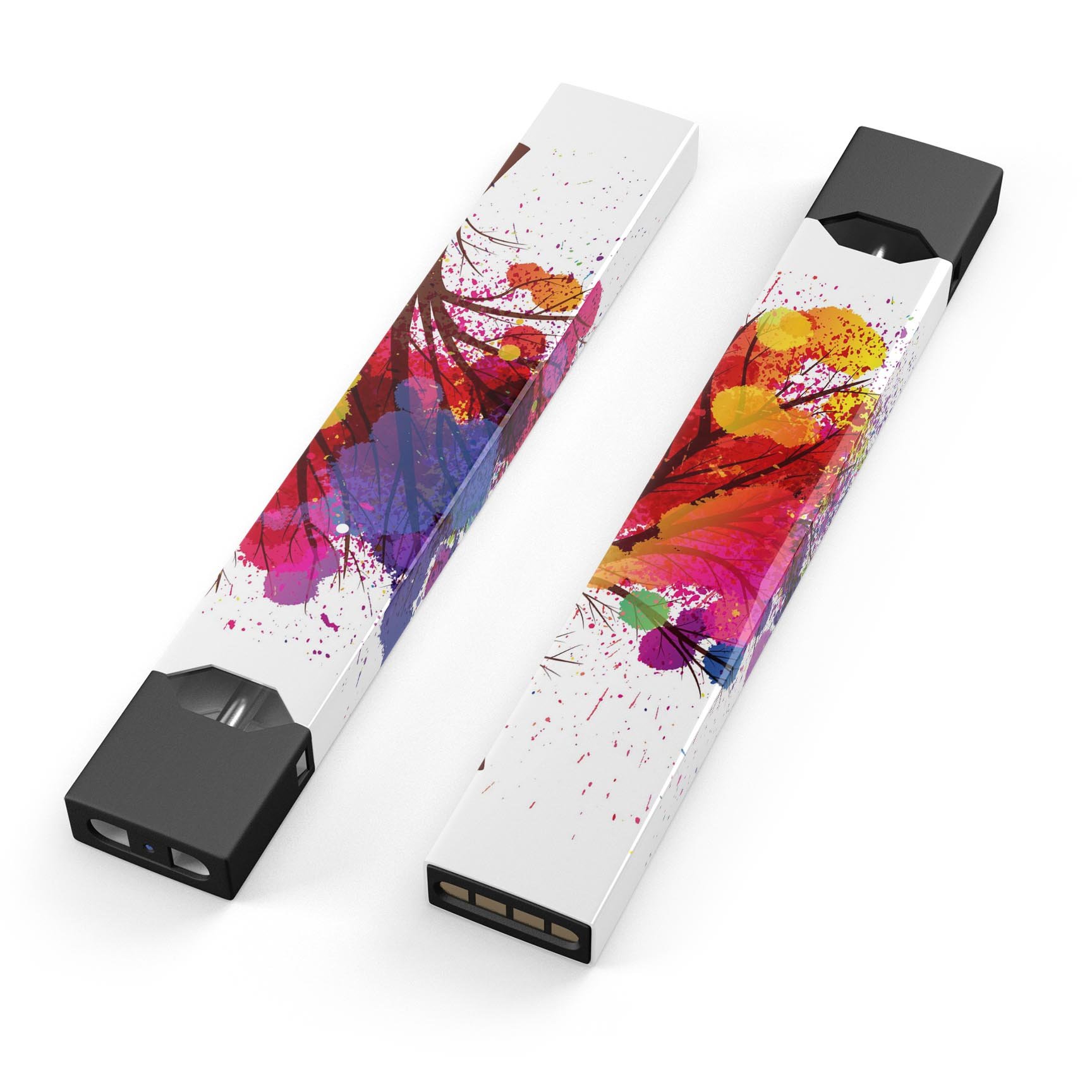 Crazy Splatter Tree premium decal skin wrap for JUUL vaping device, showcasing vibrant colors and unique design.