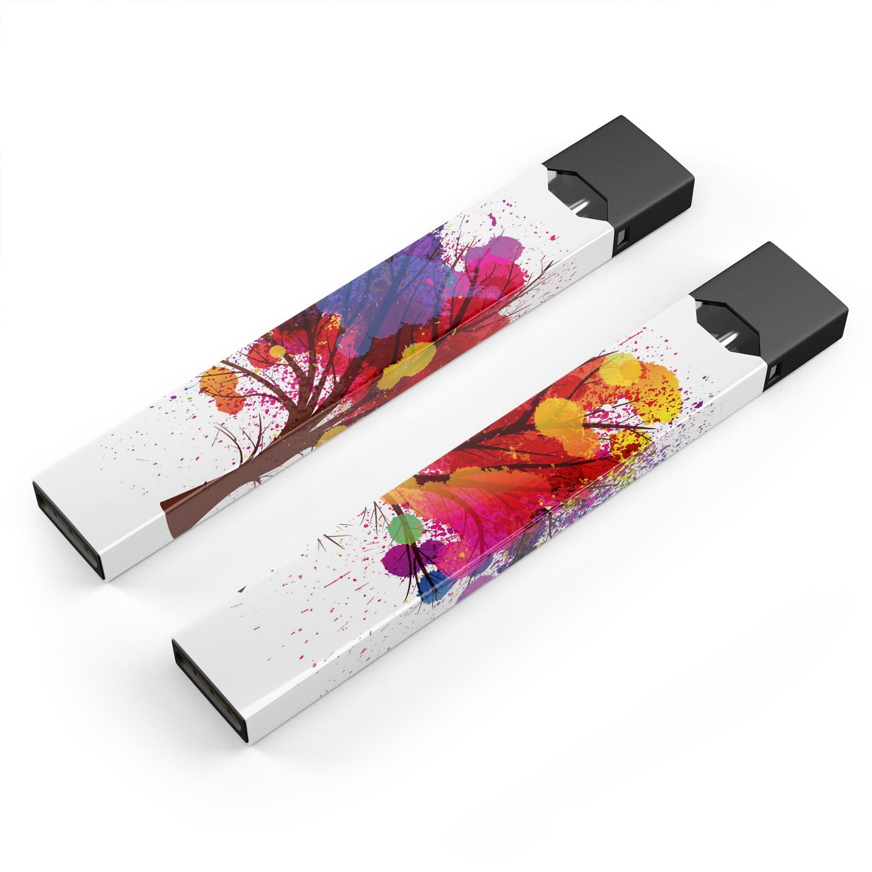 Crazy Splatter Tree premium decal skin wrap for JUUL vaping device, showcasing vibrant colors and unique design.