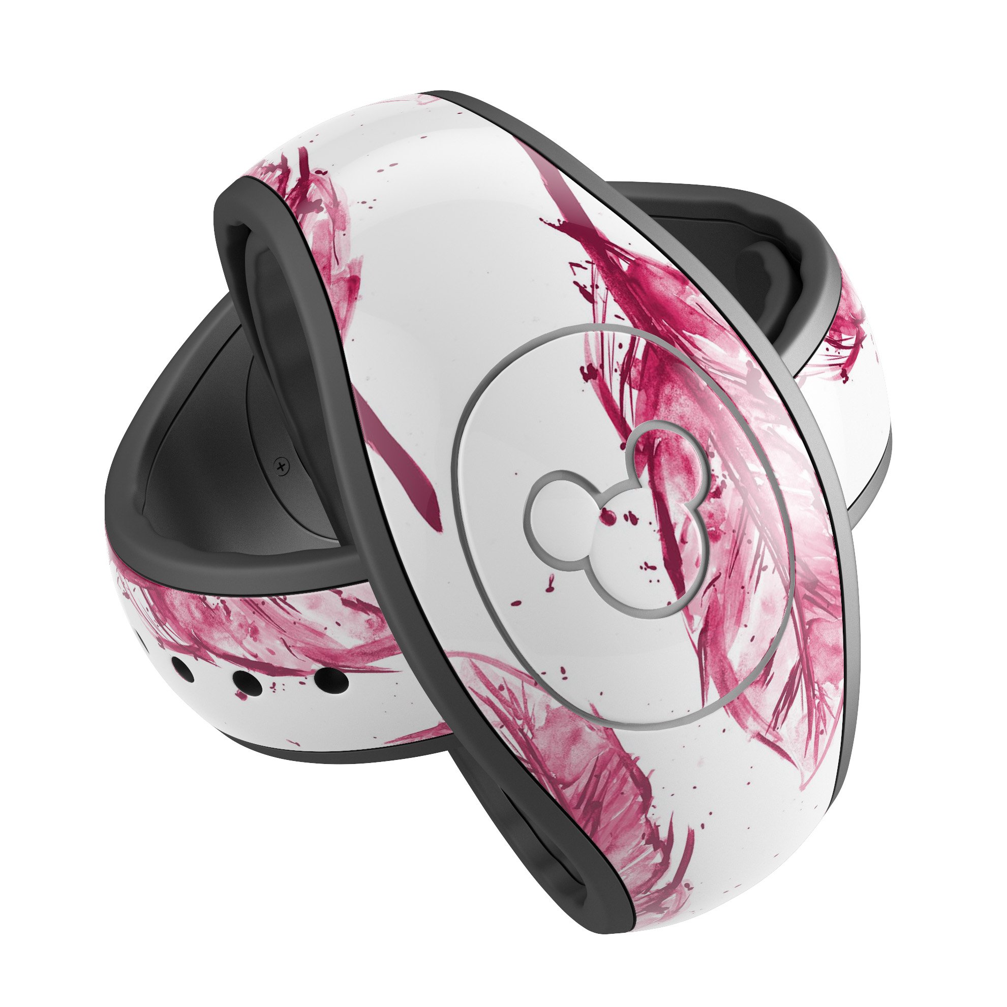 Crimson Feather Pattern decal skin wrap kit for Disney Magic Band, showcasing vibrant colors and intricate feather design.