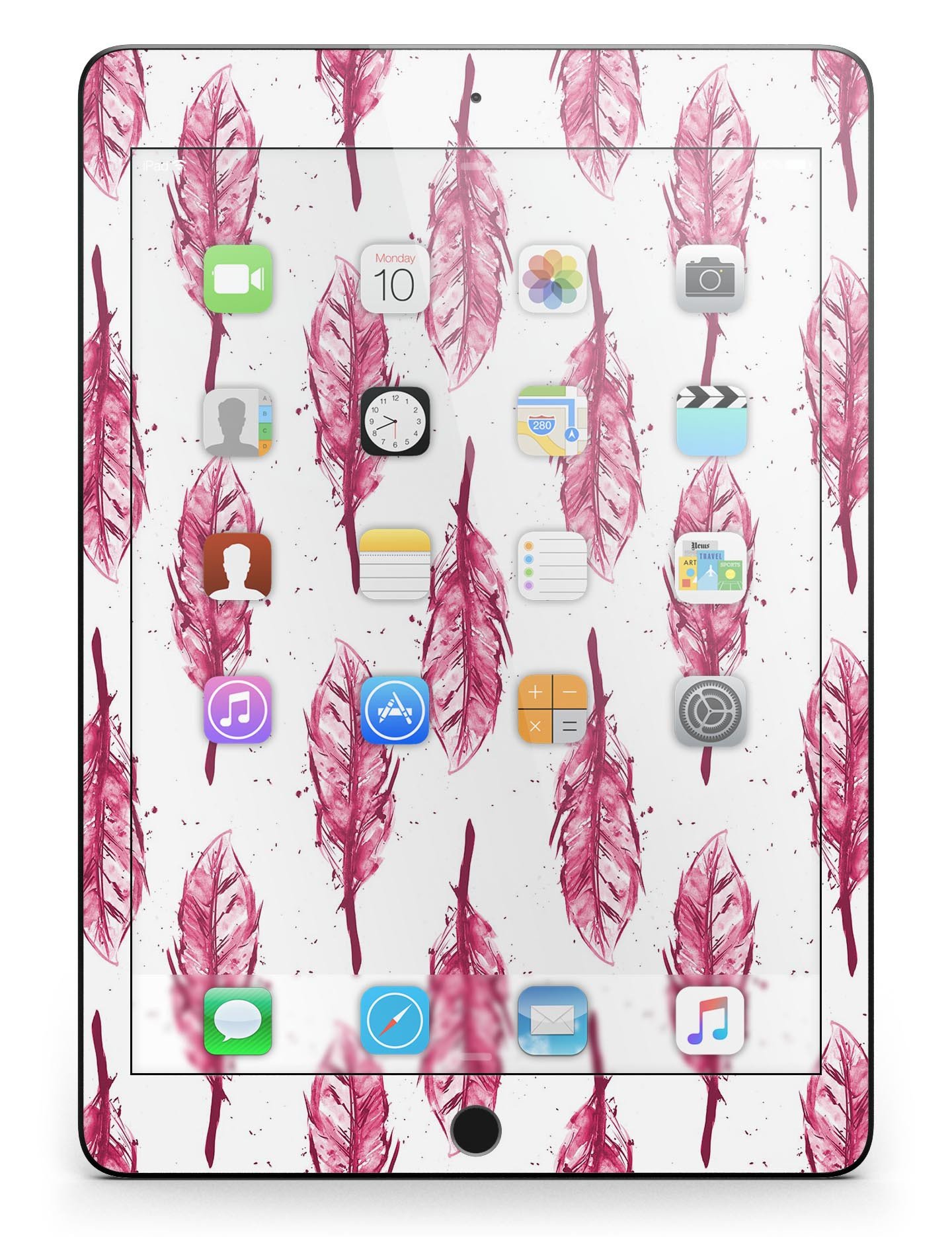 Crimson Feather Pattern Full Body Skin for iPad Pro, showcasing vibrant colors and sleek design.