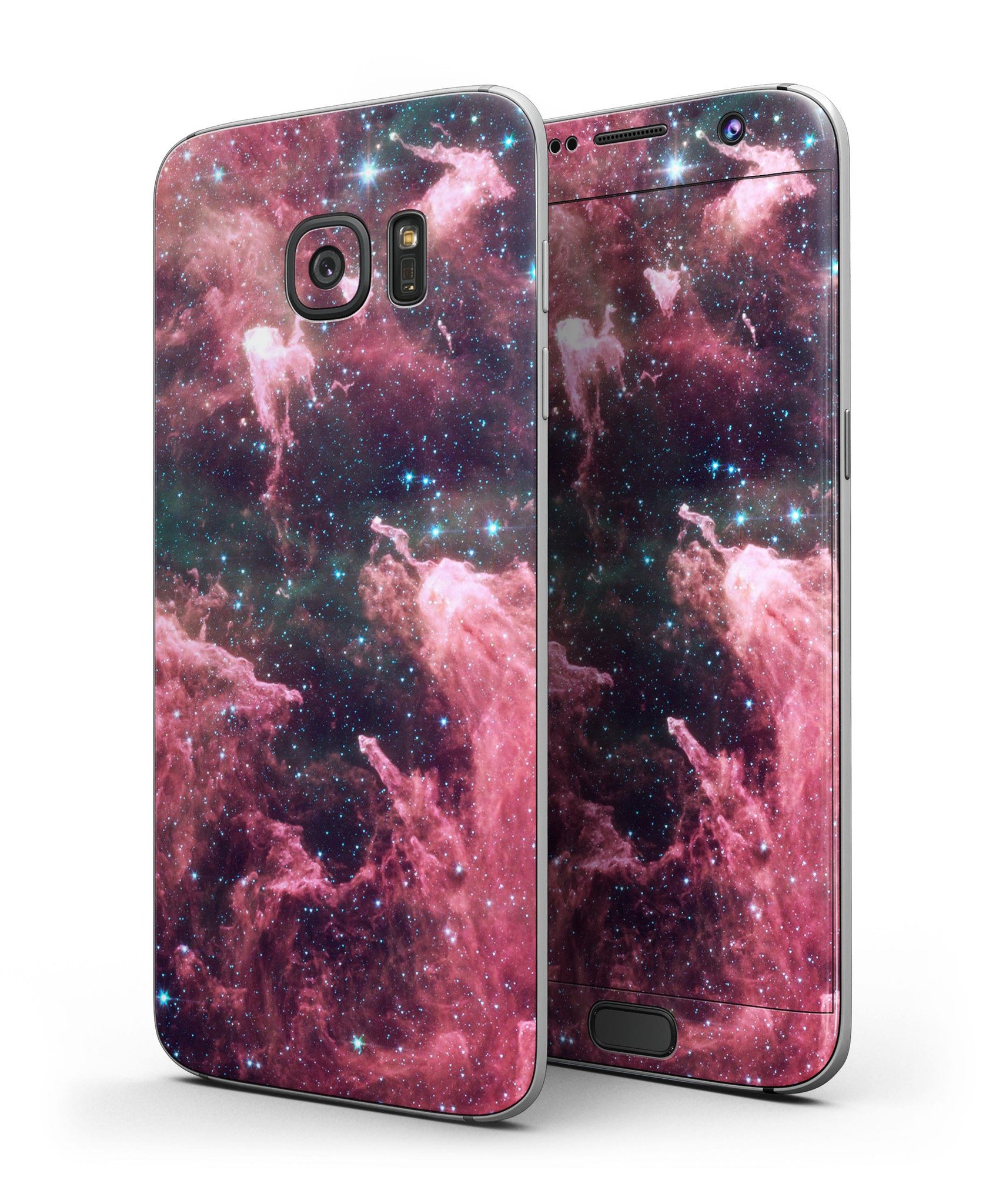 Crimson Nebula Full Body Skin-Kit for Samsung Galaxy S7 and S7 Edge, showcasing vibrant colors and sleek design.